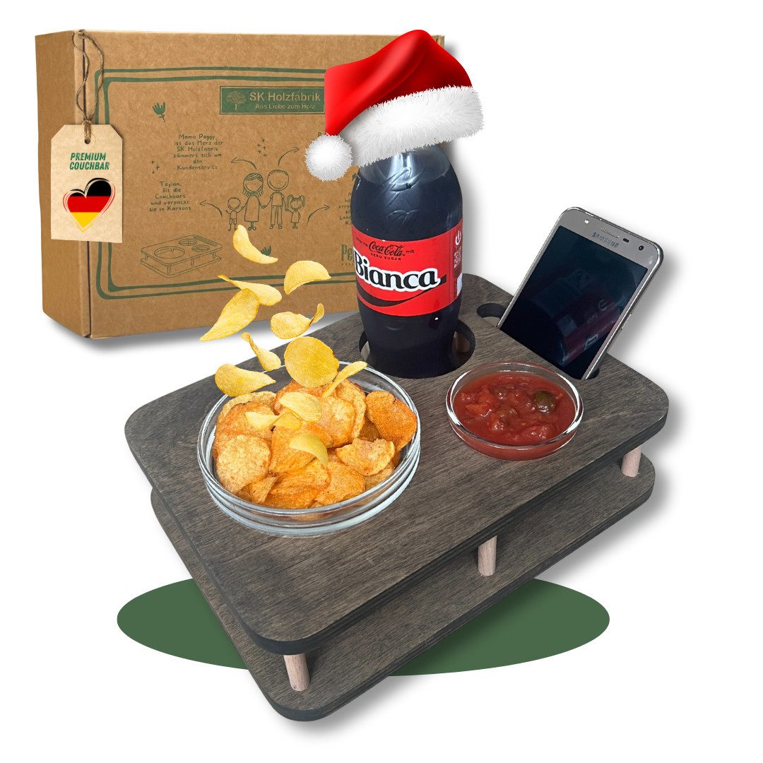 PEGSEN Tablett Couchbar Snackbar YOLO mit 2 Glasschalen Snacktablett, praktisch & stabil