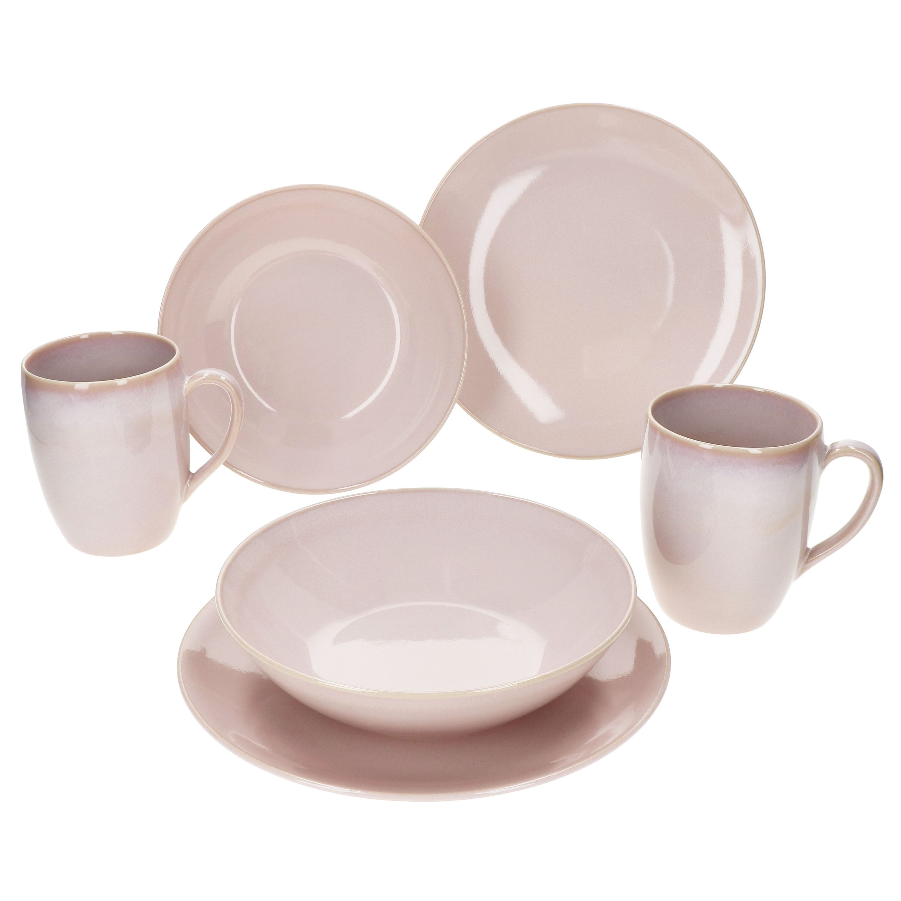 MÄSER Frühstücks-Geschirrset Ossia 6tlg Tearose rosa Frühstücksset Teller Kaffee-Becher -Schale, Steingut