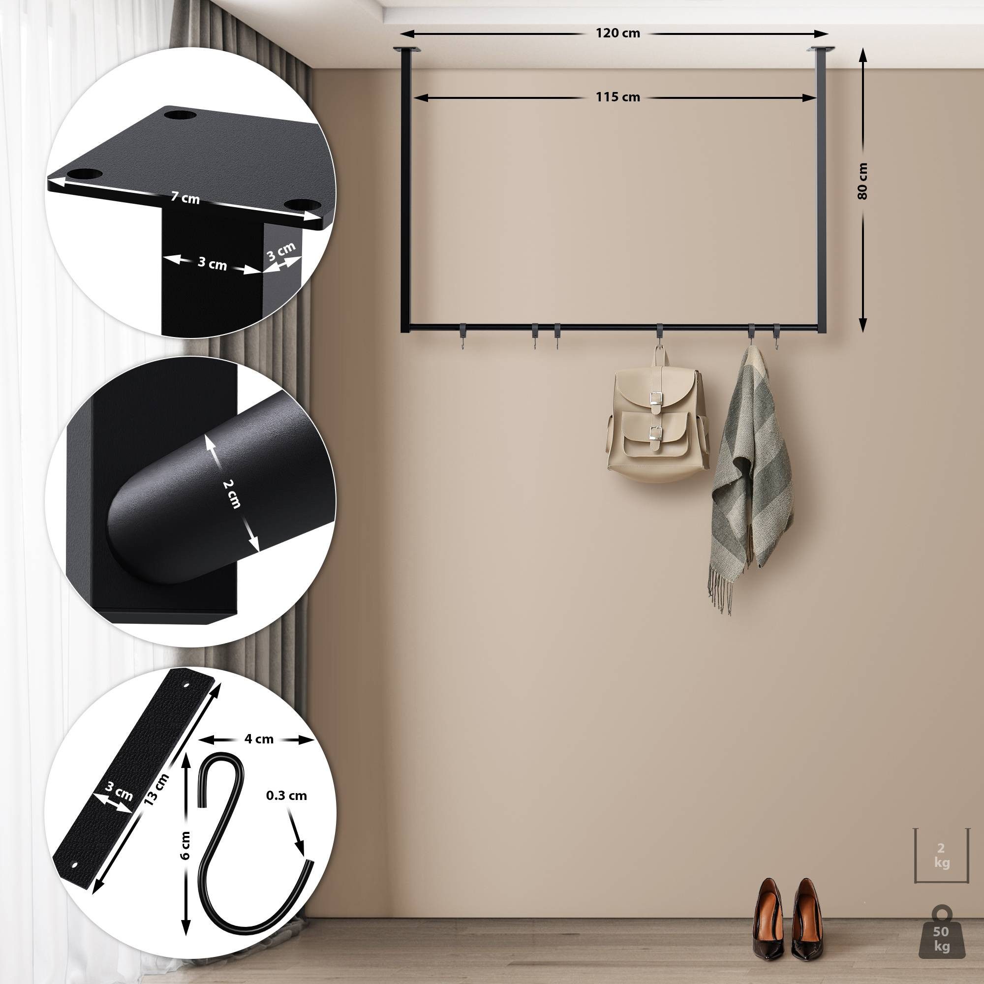 CLP Garderobenständer Fenton, mit 6 Kleiderhaken, für Deckenmontage günstig online kaufen