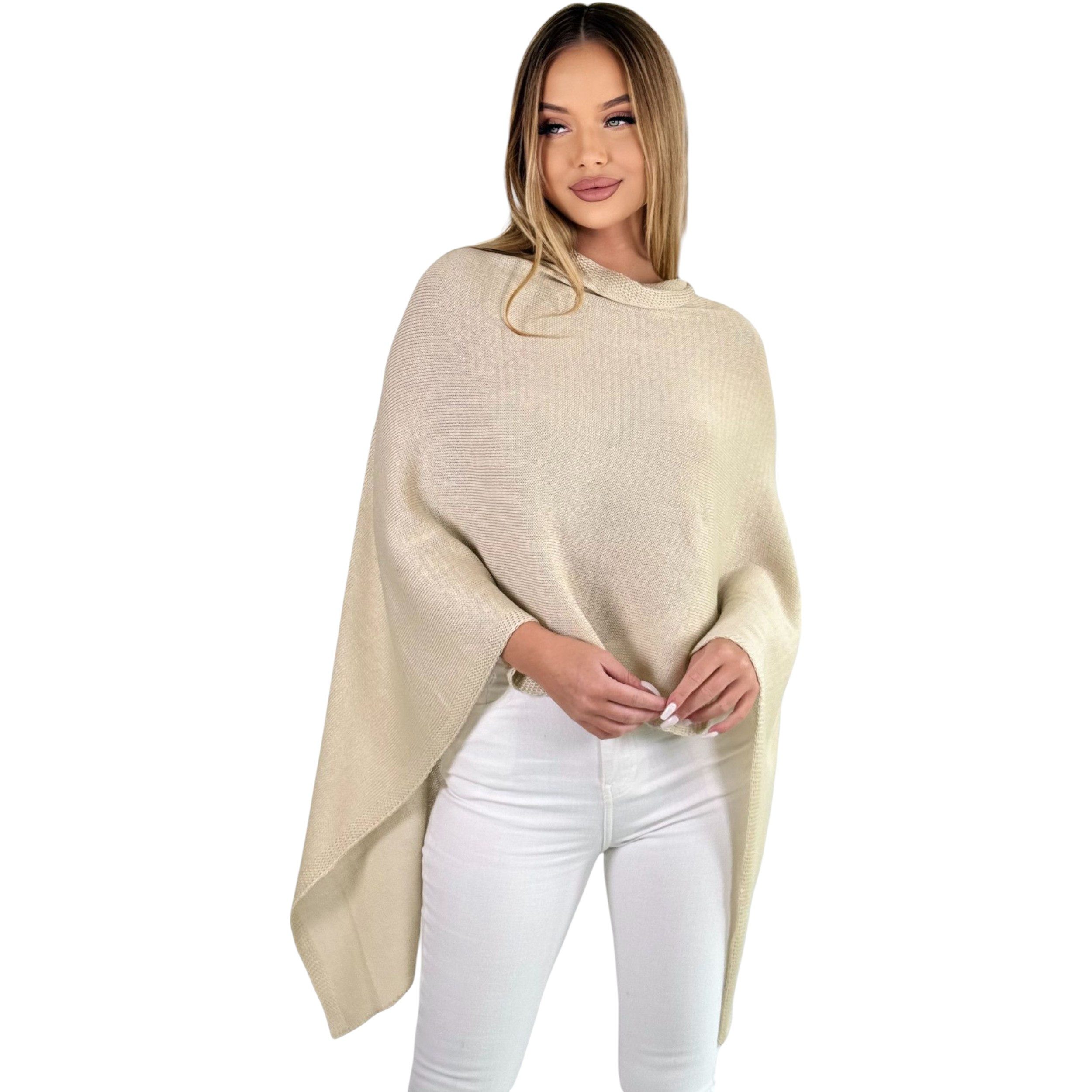 Mississhop Strickponcho Damen Poncho Cape Überwurf Strickponcho feiner Strick 221