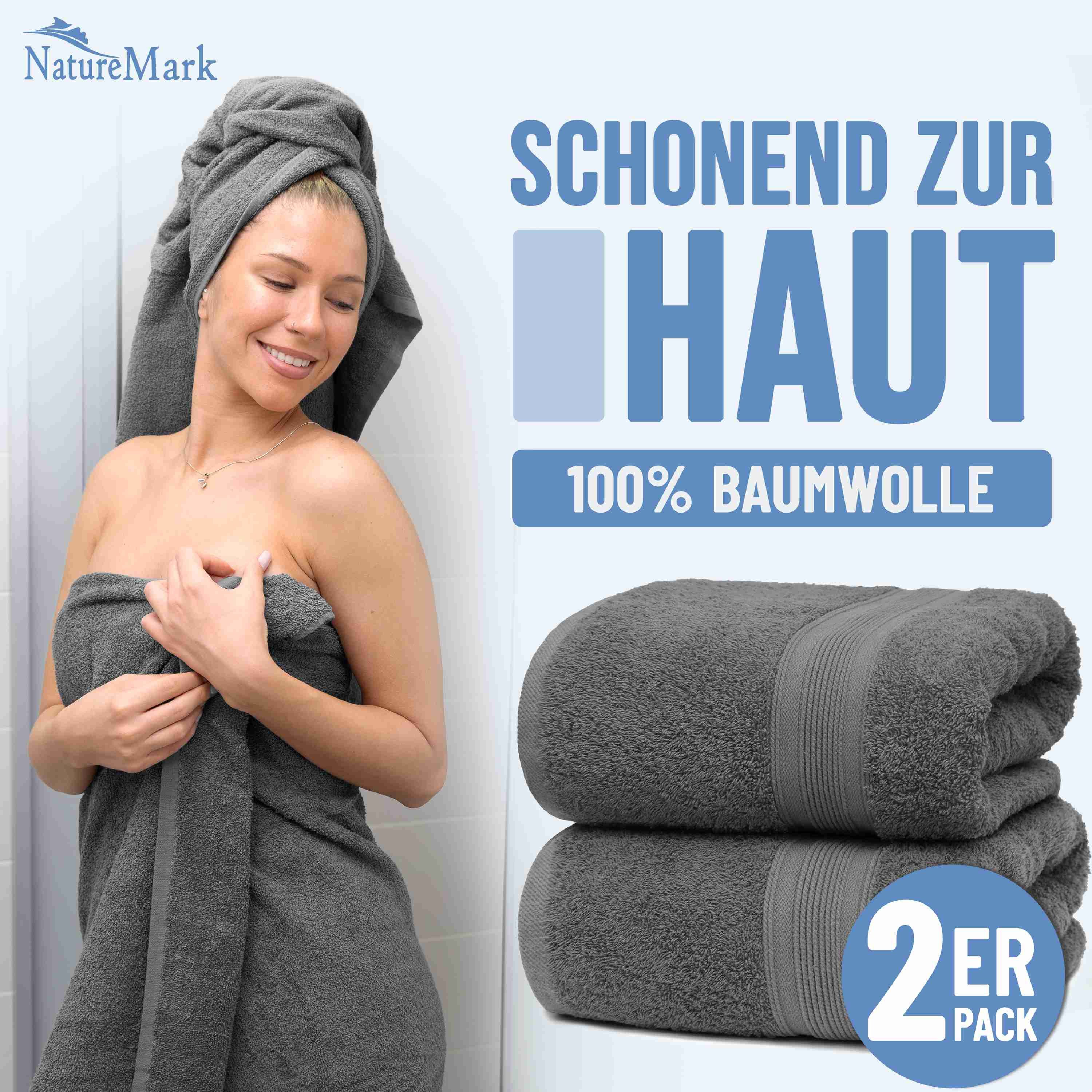 NatureMark Badetuch 2er-Set Frottier Badetücher 100x150cm, günstig online kaufen