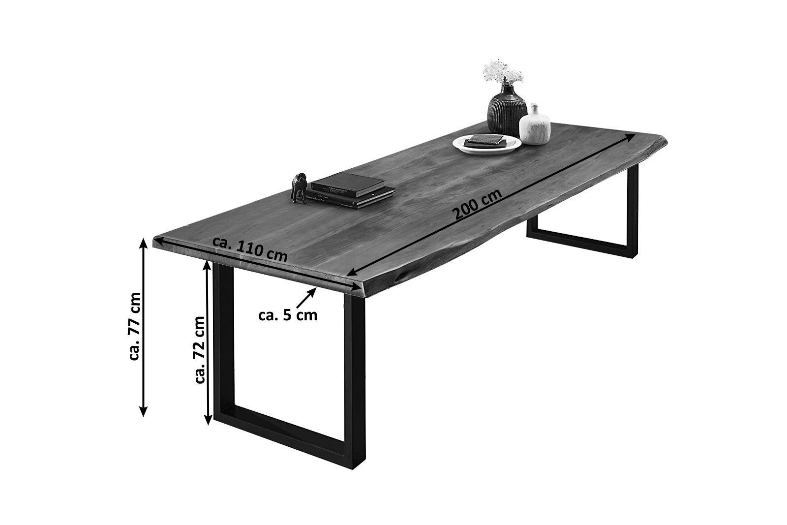 nussbaumfarben, Baumkante, Varus, Metallgestell SAM® oder Baumkantentisch natur- Akazie, U-Form