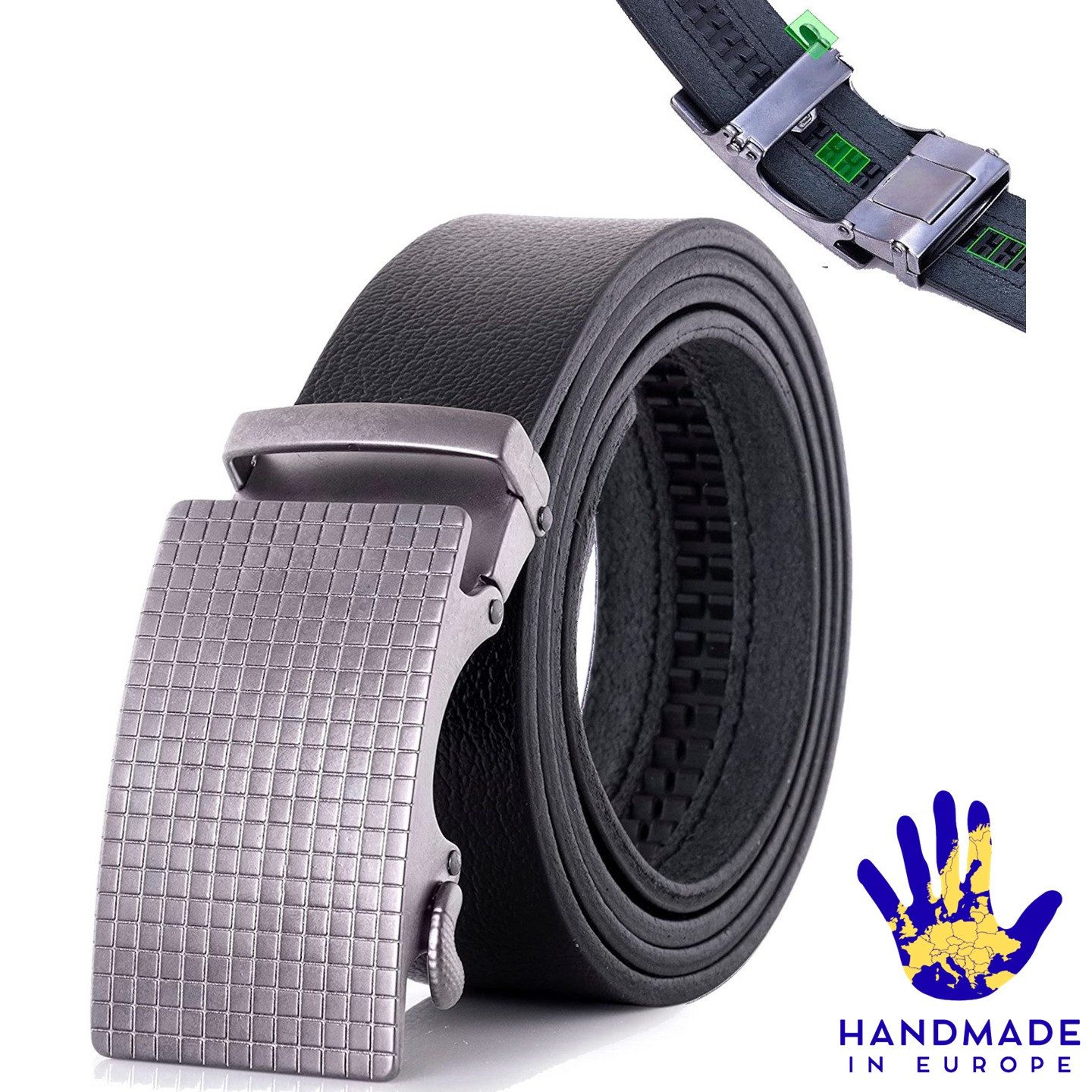 Trusador Ledergürtel ohne Löcher - 'Ferrara' - Automatischer Gürtel für Herren mit Ratschen (Handgefertigt, Made in EUROPE) Ohne Löcher, Automatische Schließfunktion, Stufenlose Schnalle