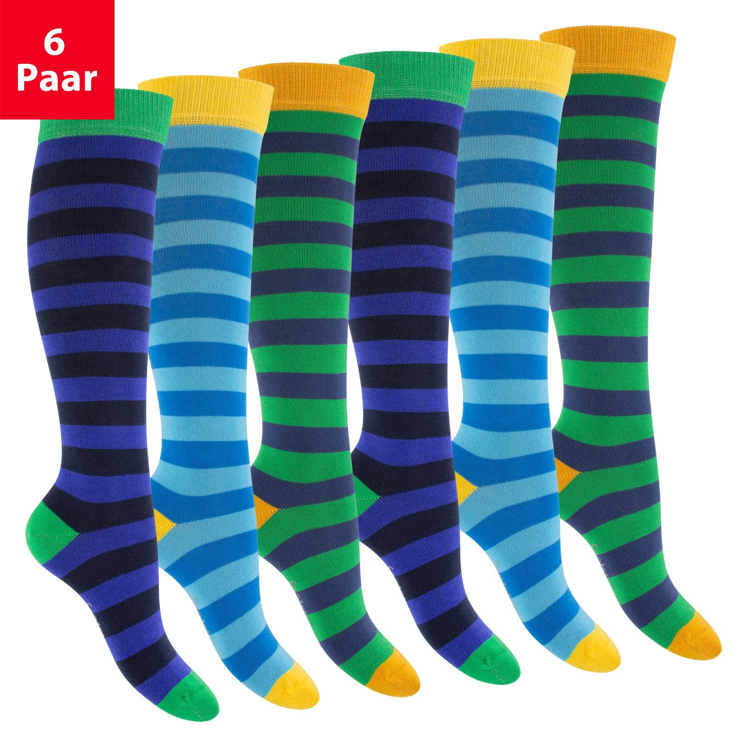 Footstar Langsocken Damen Herren Kniestrümpfe geringelt (6 Paar)