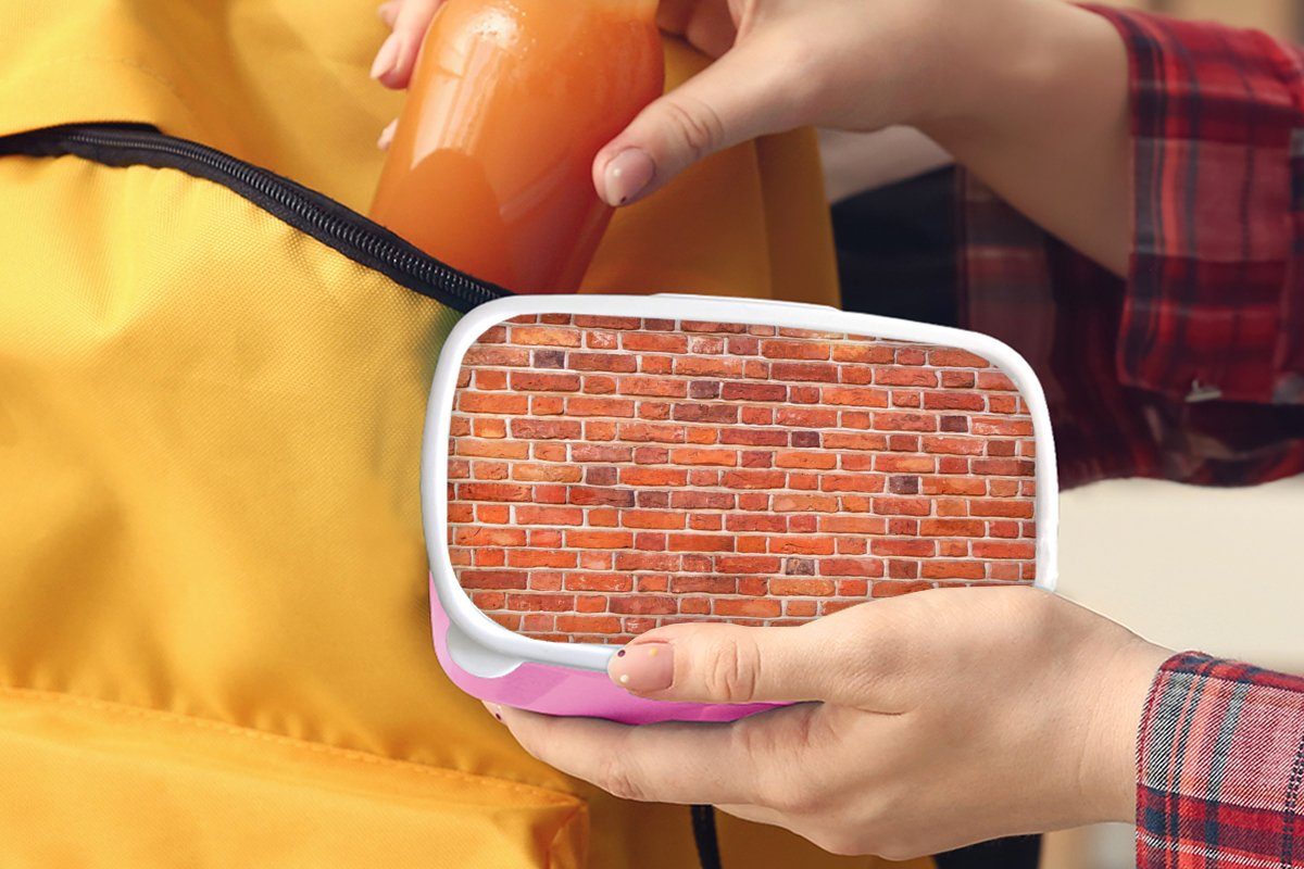 Mauern Kunststoff, Robust, Kunststoff Erwachsene, - Lunchbox Snackbox, für Brotbox Kinder, rosa Mädchen, Brotdose - MuchoWow Ziegel (2-tlg),