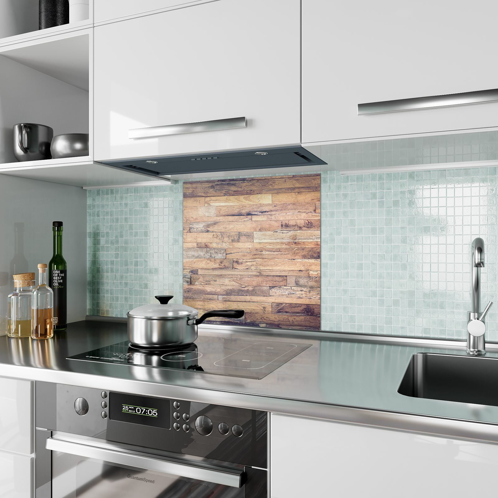 Küchenrückwand Küchenrückwand Primedeco Glas Motiv mit Spritzschutz Holztextur