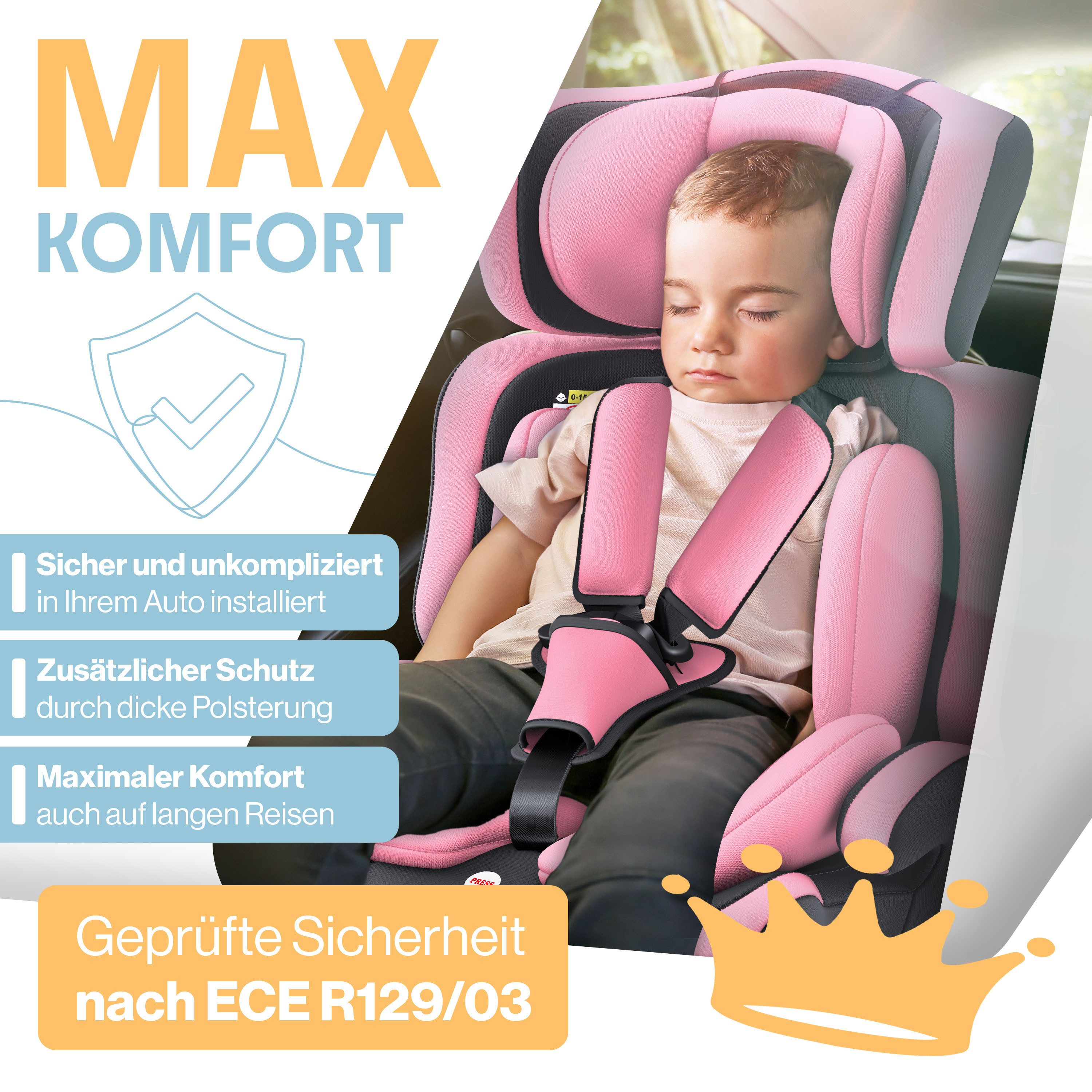 KIDIZ Autokindersitz 9-36kg Körpergewicht & 76-150cm Körpergröße, wächst mit ihrem Kind, bis: 1-12 Jahre, Geprüft & Zugelassen nach ECE R 129/03 – Bild 5 von 5