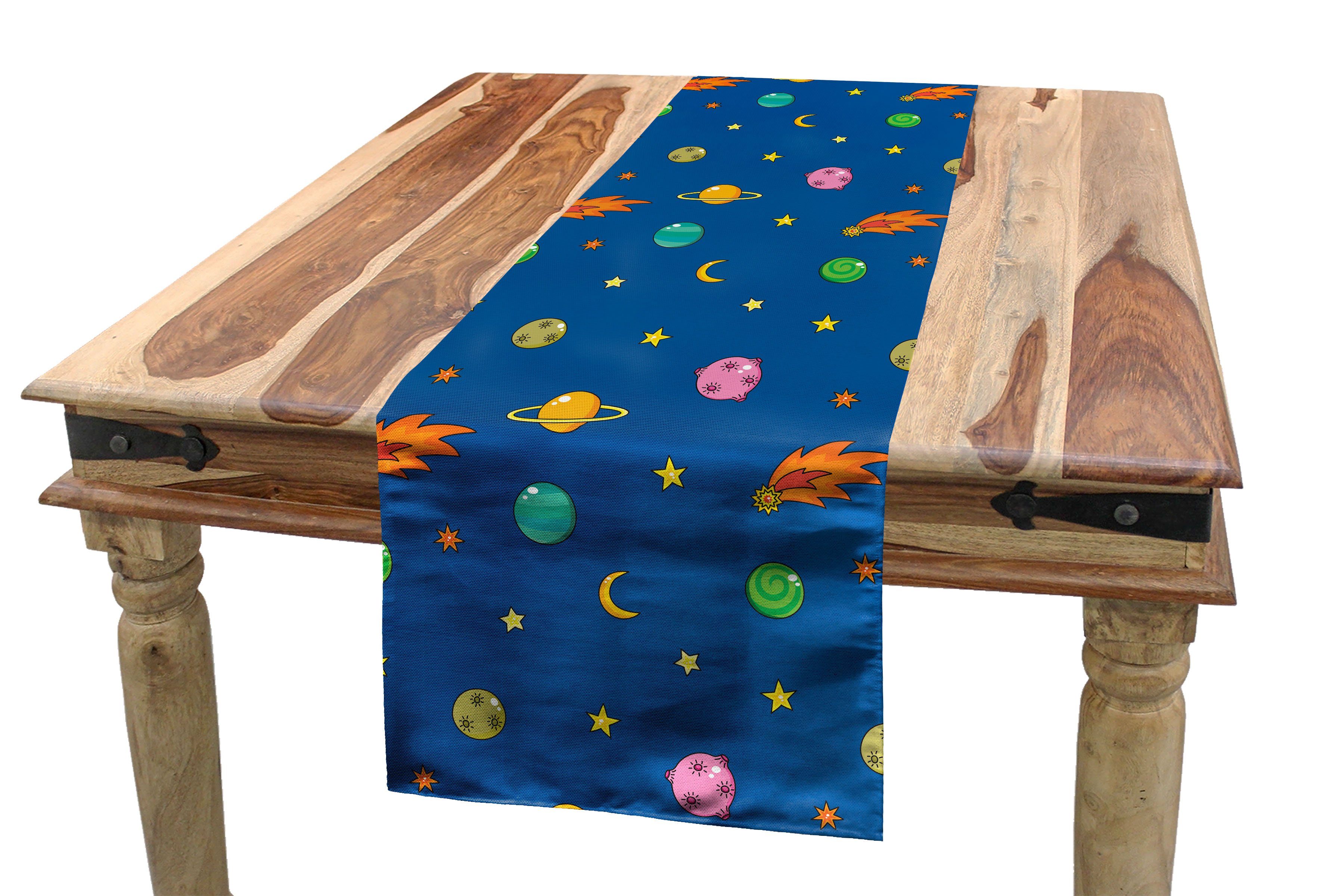 Abakuhaus Tischläufer Esszimmer Küche Rechteckiger Dekorativer Tischläufer, Weltraum Planeten und Sterne