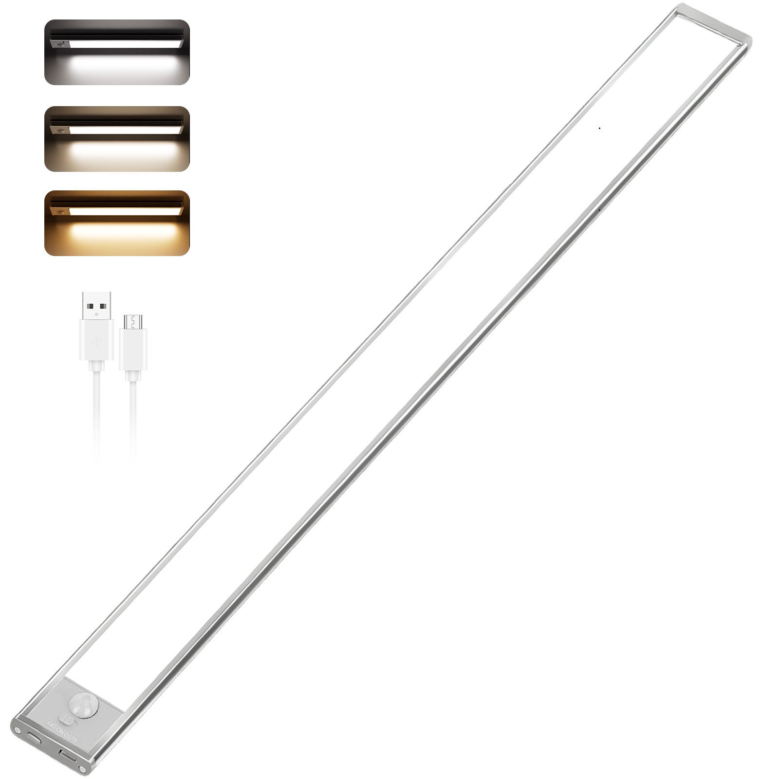 Lujasi LED Unterbauleuchte Kabellose Unterbauleuchte mit Bewegungsmelder 40 cm, 3000-6000K, unterbauleuchte, 150 LEDS, Bewegungsmelder LED Licht, KaltweiB, NeutralweiB, WarmweiB, 3000mAh, USB-C wiederaufladbar, Dimmbar kabellos Nachtlicht