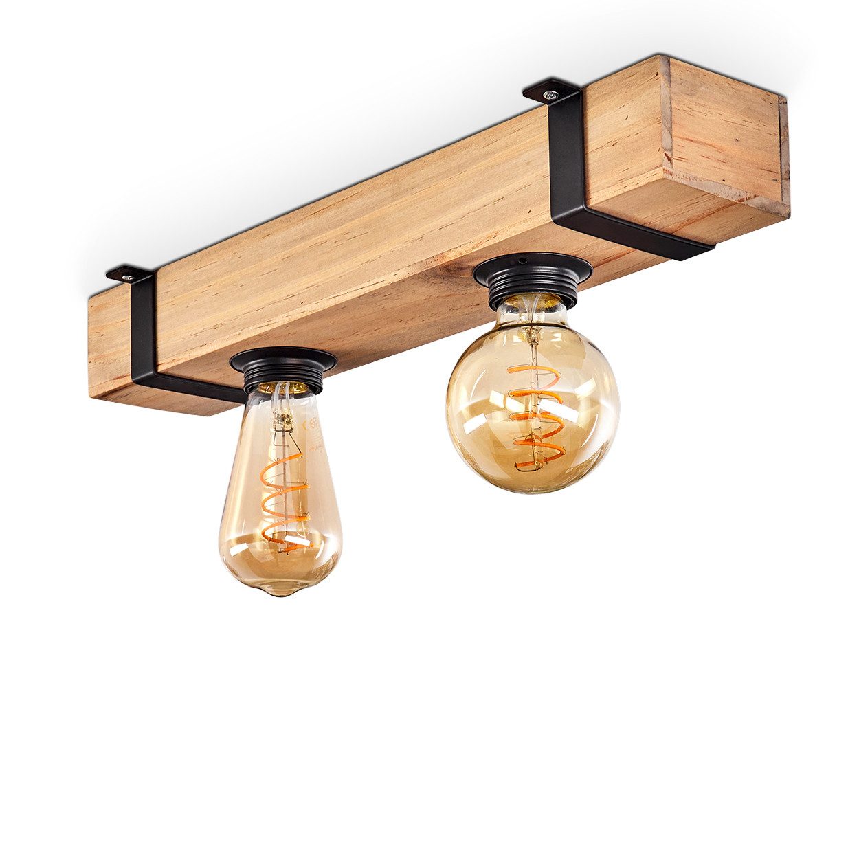 hofstein Deckenleuchte Deckenlampe aus Metall/Holz in Schwarz/Natur, ohne L günstig online kaufen