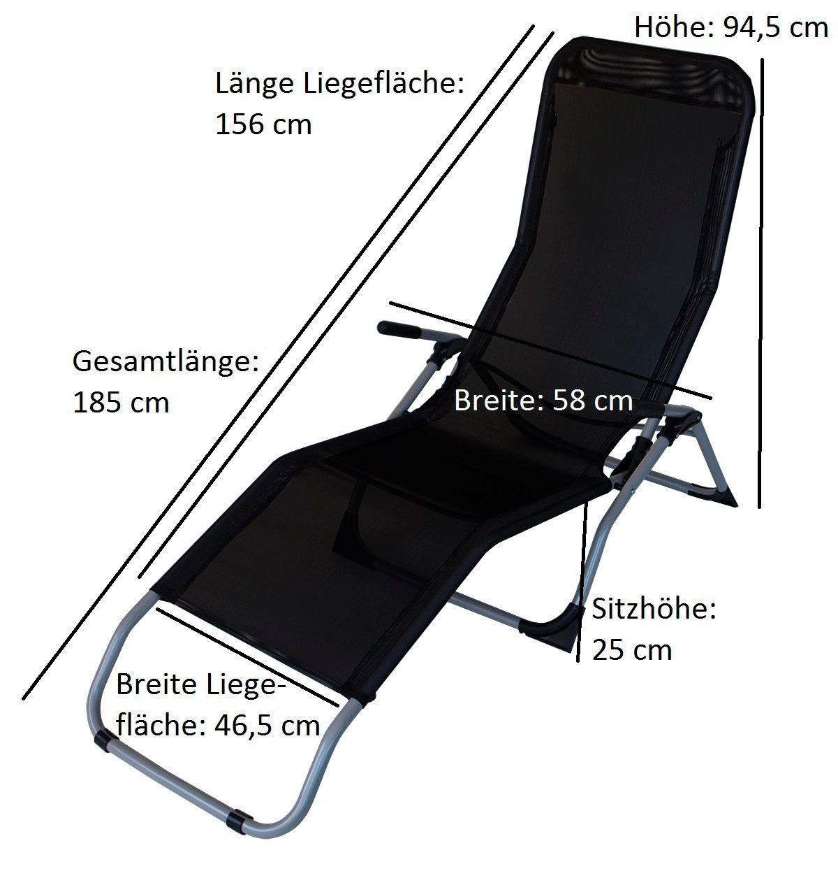 DEGAMO Wellnessliege SYLT, 1 St., Gestell Stahl silbergrau, Kunstgewebe schwarz, faltbar kippbar