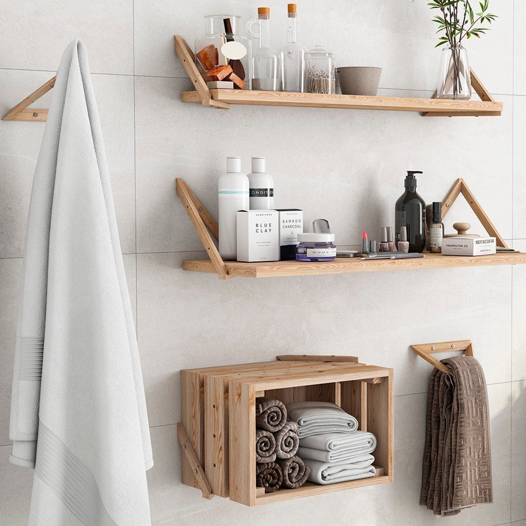 Astigarraga Kit Line Wandregal Triangel Regal-Set; Vollholz; dreieckige Regalhalter; Vollholzbrett, 3-tlg.