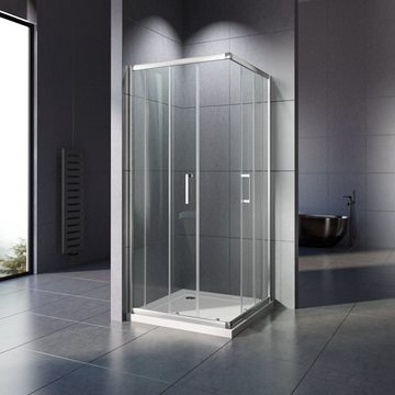 Boromal Eckdusche Duschkabine mit Schiebetüren Eckeinstieg 5mm ESG Glas, BxT: 75x75 cm, Sicherheitsglas, Dusche Duschwand Duschabtrennung
