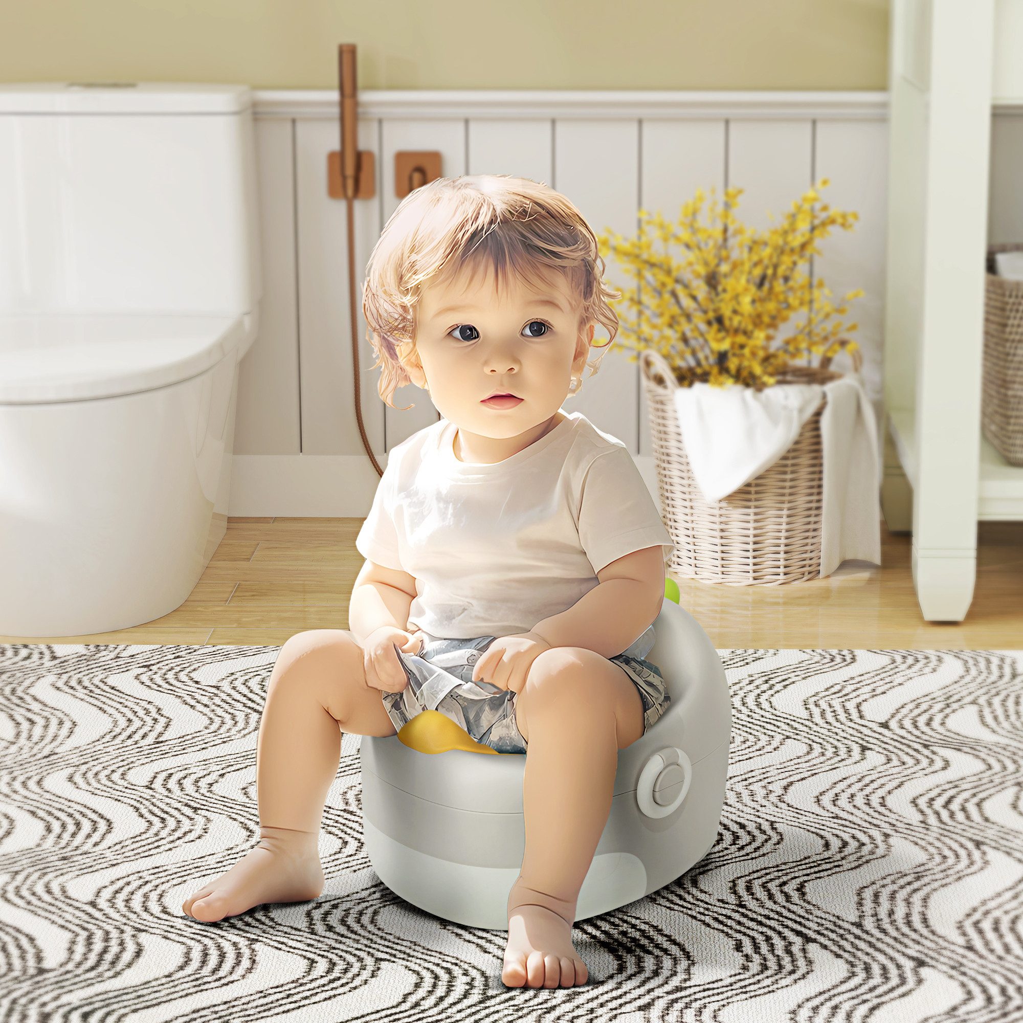AIYAPLAY Toilettentrainer 3-in-1, abnehmbar, mit Griffe, für Kinder 6-72 Monaten, (Kindertopf, 1-tlg), bis 50 kg belastbar, Kunststoff, Kunstleder, Grau