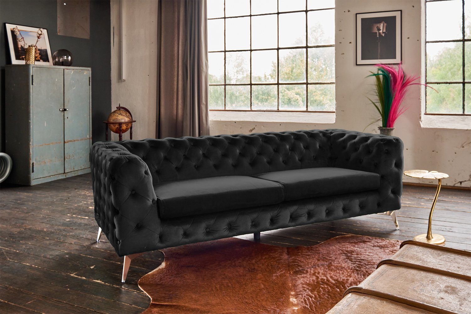 KAWOLA 3-Sitzer NARLA, Sofa Chesterfield Velvet versch. Farben