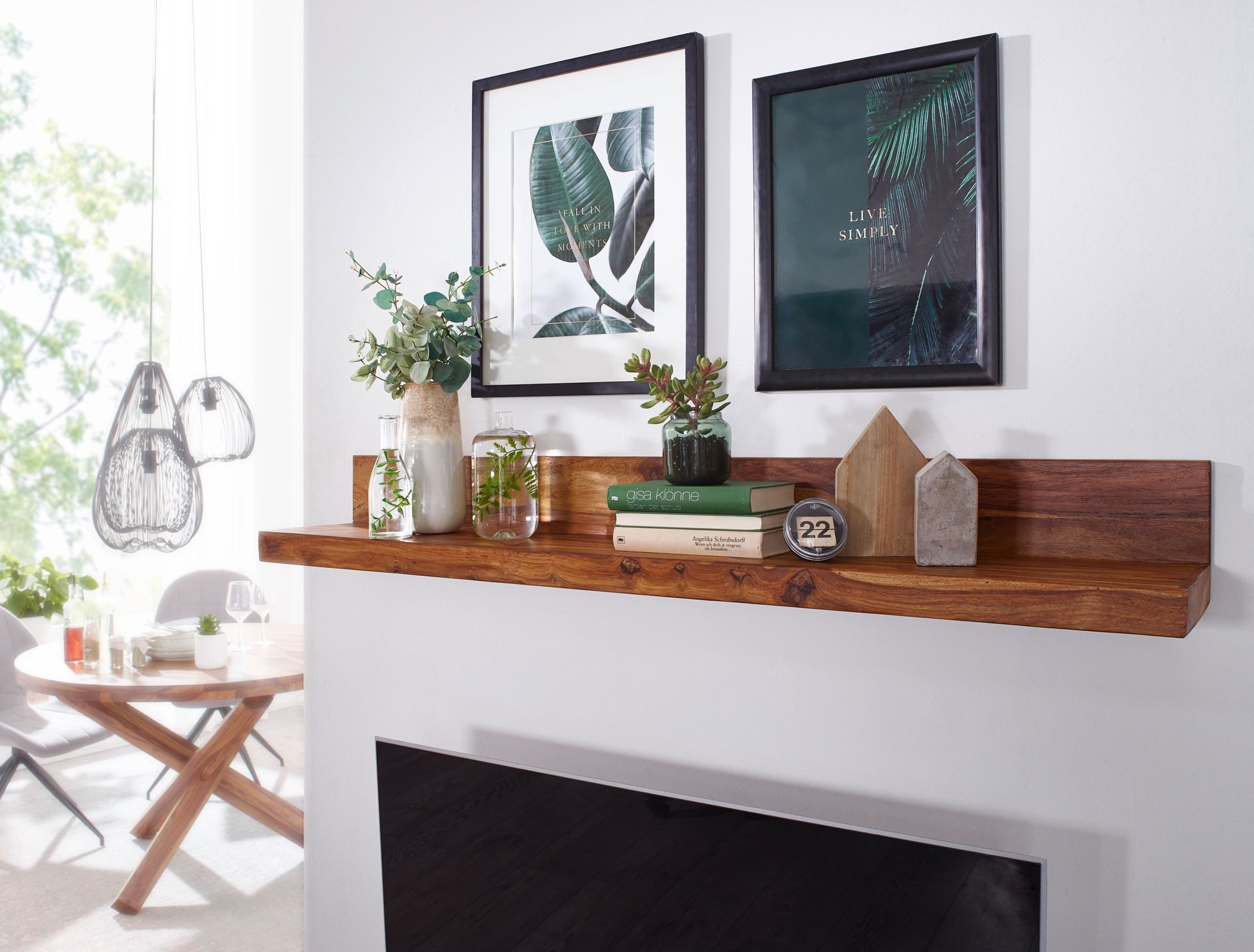 furnicato Regal Wandregal MUMBAI Massivholz, Walnuss finish Holzregal 160 cm L