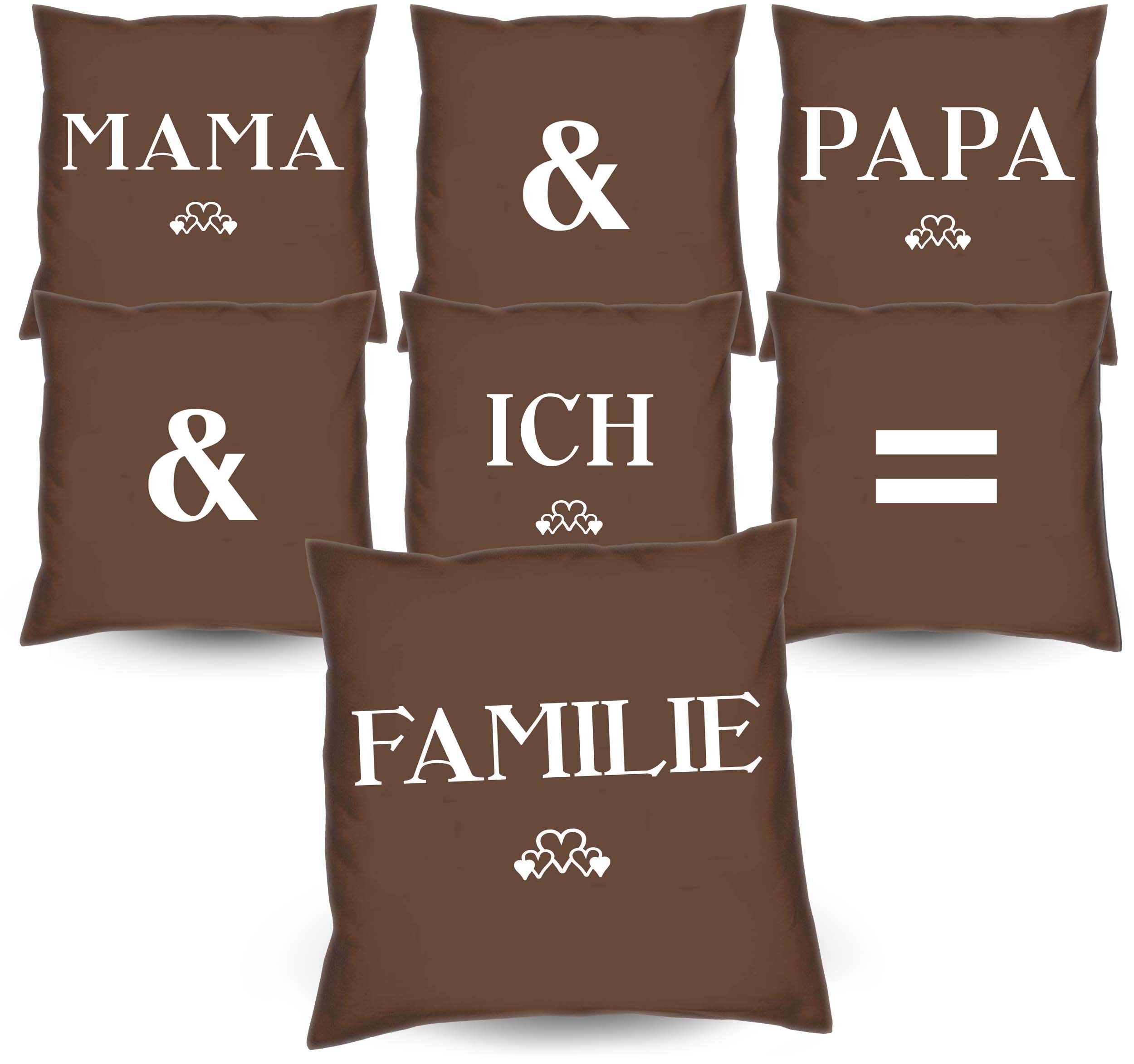 Soreso® Dekokissen 7 Kissen Mama & Papa & ich = Familie Eltern Weihnachtsgeschenke, Kissen-Set