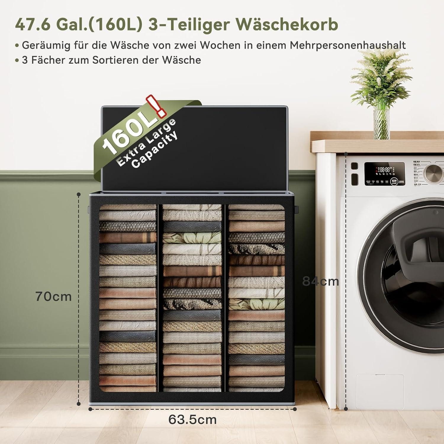 LuxusKollektion Wäschesortierer Wäschekorb 160L mit 3 Fächern, Deckel und W günstig online kaufen