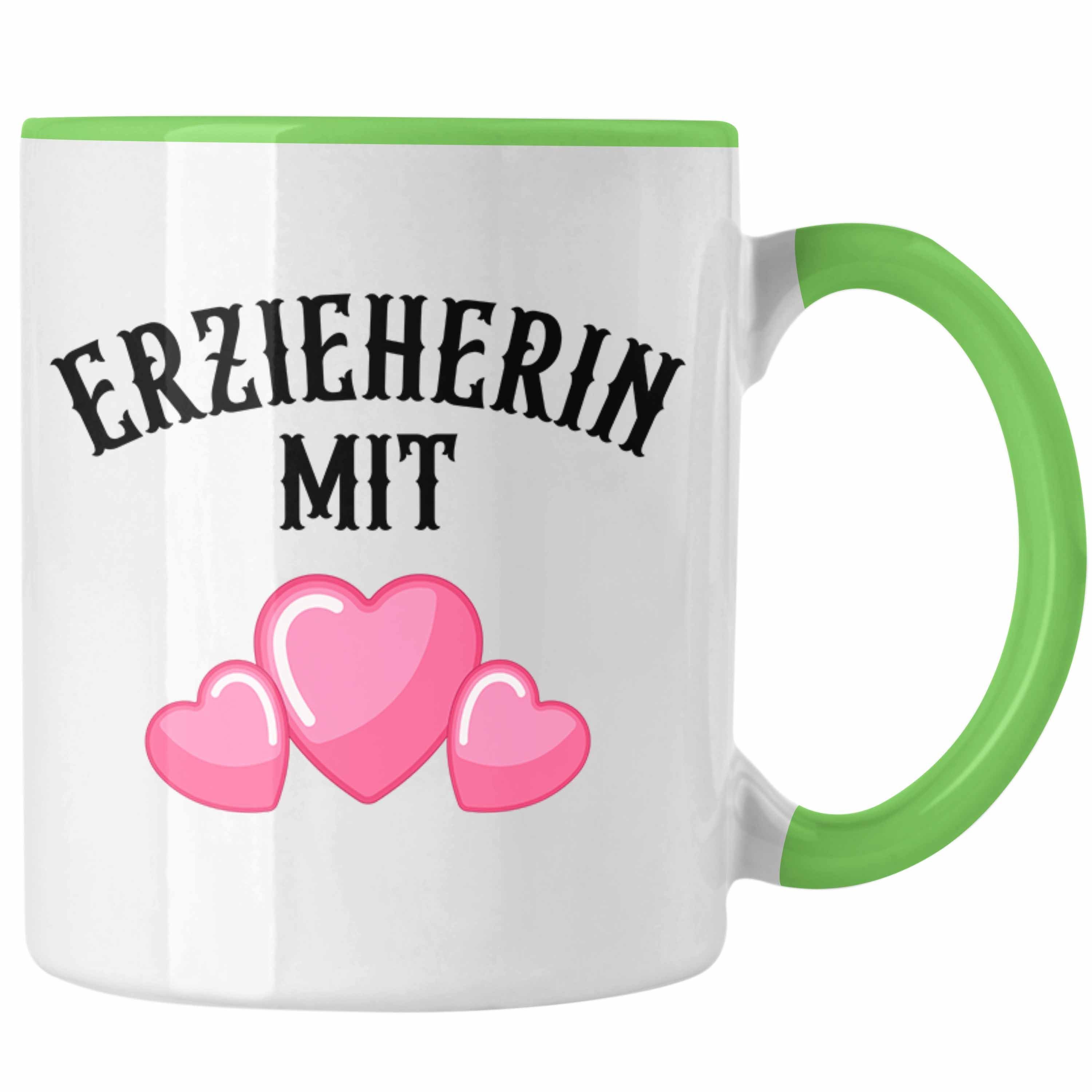 Tasse Abschiedsgeschenk zum Mit Erzieherin Herz Tasse Kaffeetasse Kindergarten Geschenk - Erzieherin Trendation Grün Abschied Trendation Geschenke Lustig