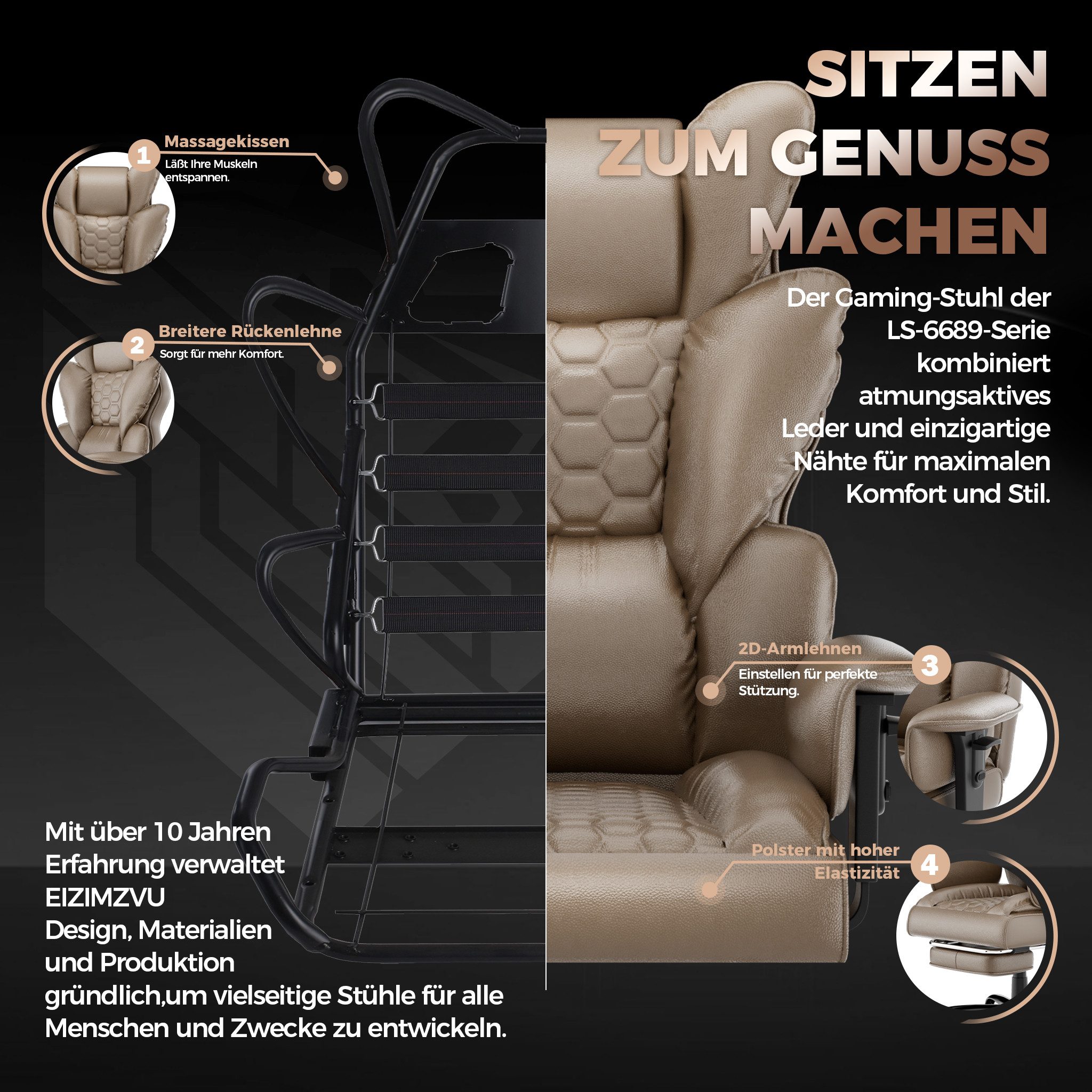 FIVMEN Bürostuhl Ergonomischer mit hoher Rückenlehne Chefsessel Chefdrehstuhl, Drehstuhl mit gepolsterten Armlehnen für Zuhause und Büro