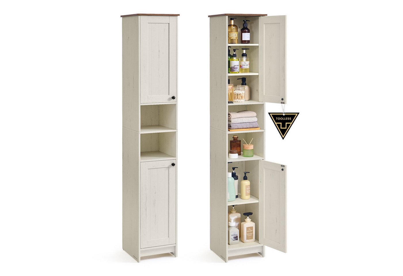 SONGMICS HOME Badkommode Badezimmerschrank Badschrank schmal, verstellbare Ablagen, Toolless-Technologie, superschnelle werkzeuglose Montage