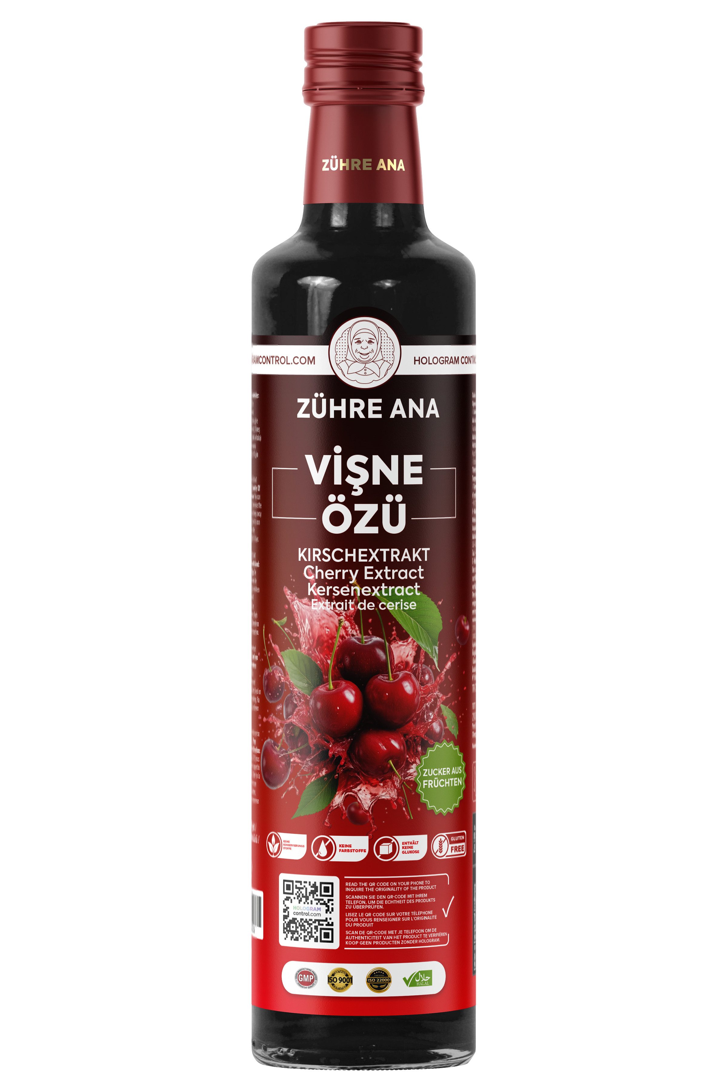 Zühre Ana® Sirup Kırsch Extrakt 640 g – 100 % Frucht, Konzentrat, Natürlich, 1+5, 640 g, Aroma und leicht säuerlicher Geschmack, Mischungsverhältnis: 1+5