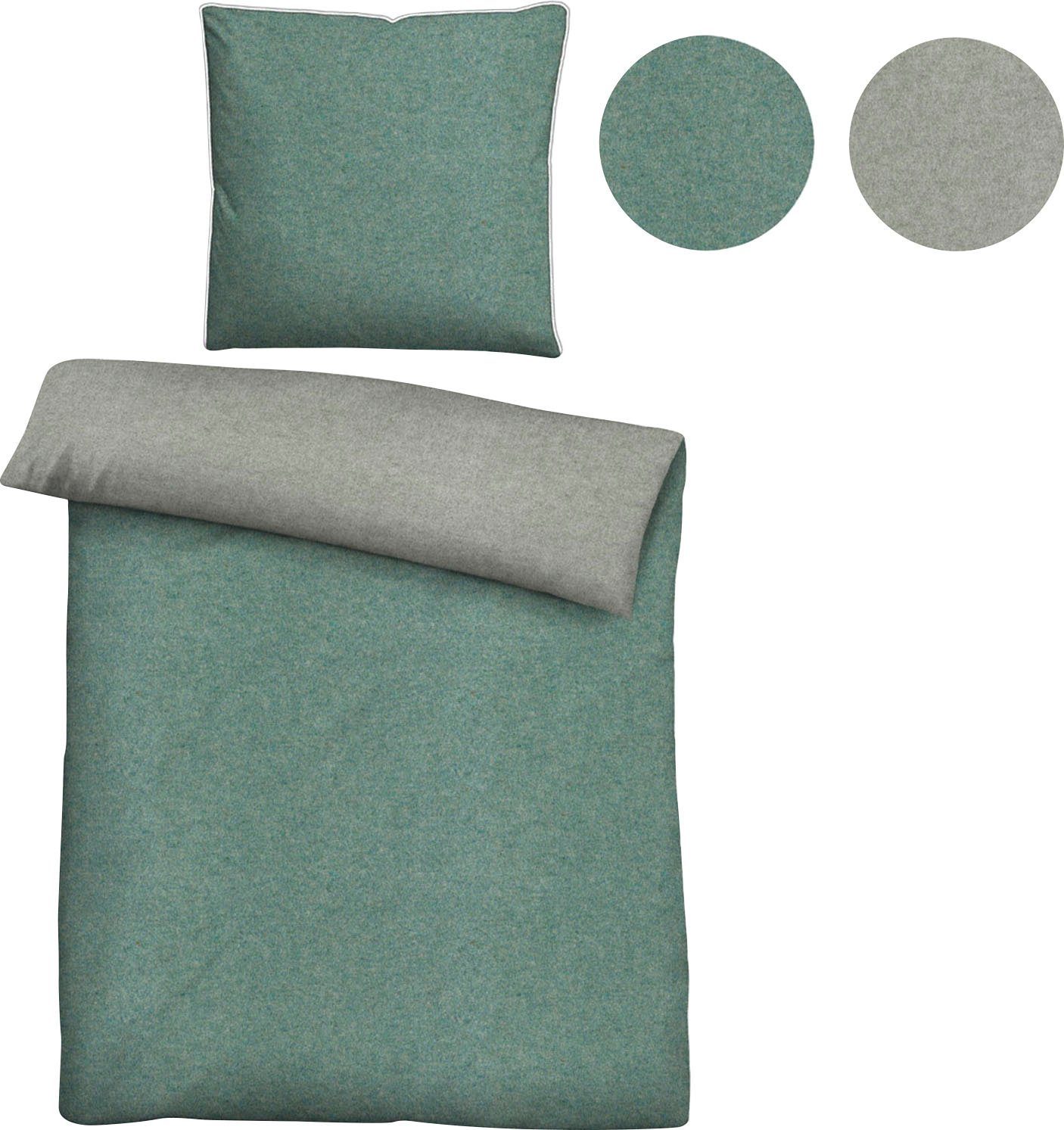 Biberna Wendebettwäsche HERMAL Melange Flanell uni, kuschelig weich, Flanell, 2 teilig, Flanell in Melangeoptik, Winterbettwäsche, Made in Germany