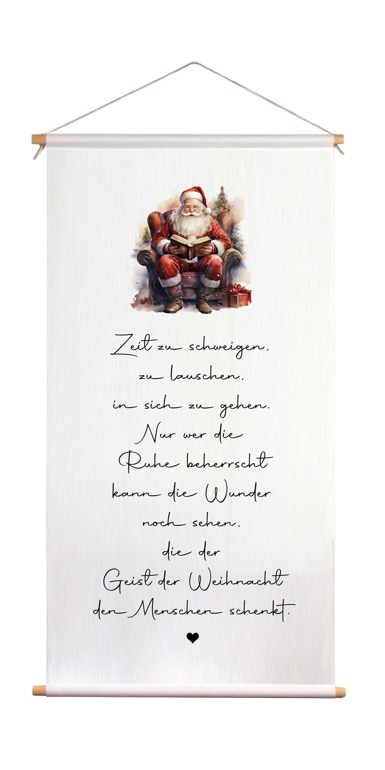 artissimo Poster Stoff-Poster 60x120 cm XXL Weihnachtsdeko - Wanddeko für Weihnachten, Großes Weihnachtsbild: Vintage Bild mit Weihnachtsmann und Spruch