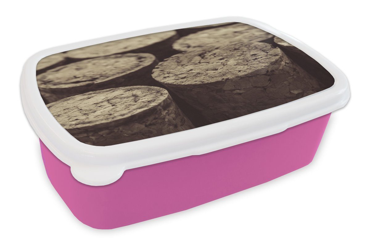 Mädchen, Erwachsene, von (2-tlg), Nahaufnahme Korken, Kunststoff, Lunchbox Kinder, MuchoWow Brotdose rosa Kunststoff Snackbox, für Brotbox