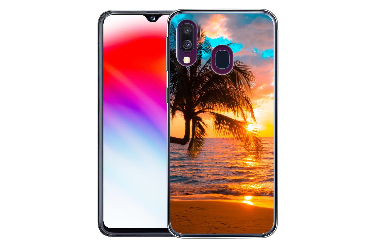 MuchoWow Handyhülle für Samsung Galaxy A40 Palme - Sonnenuntergang - Horizont - Strand - M, Smartphone-Bumper, Print, Handy Schutzhülle Dünn
