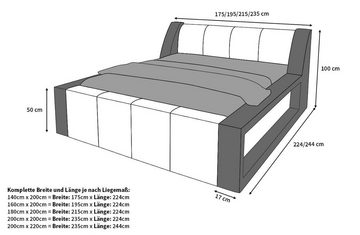 Sofa Dreams Boxspringbett Fermo Bett Kunstleder Premium Komplettbett mit LED Beleuchtung, mit Topper, mit Matratze, mit LED Beleuchtung