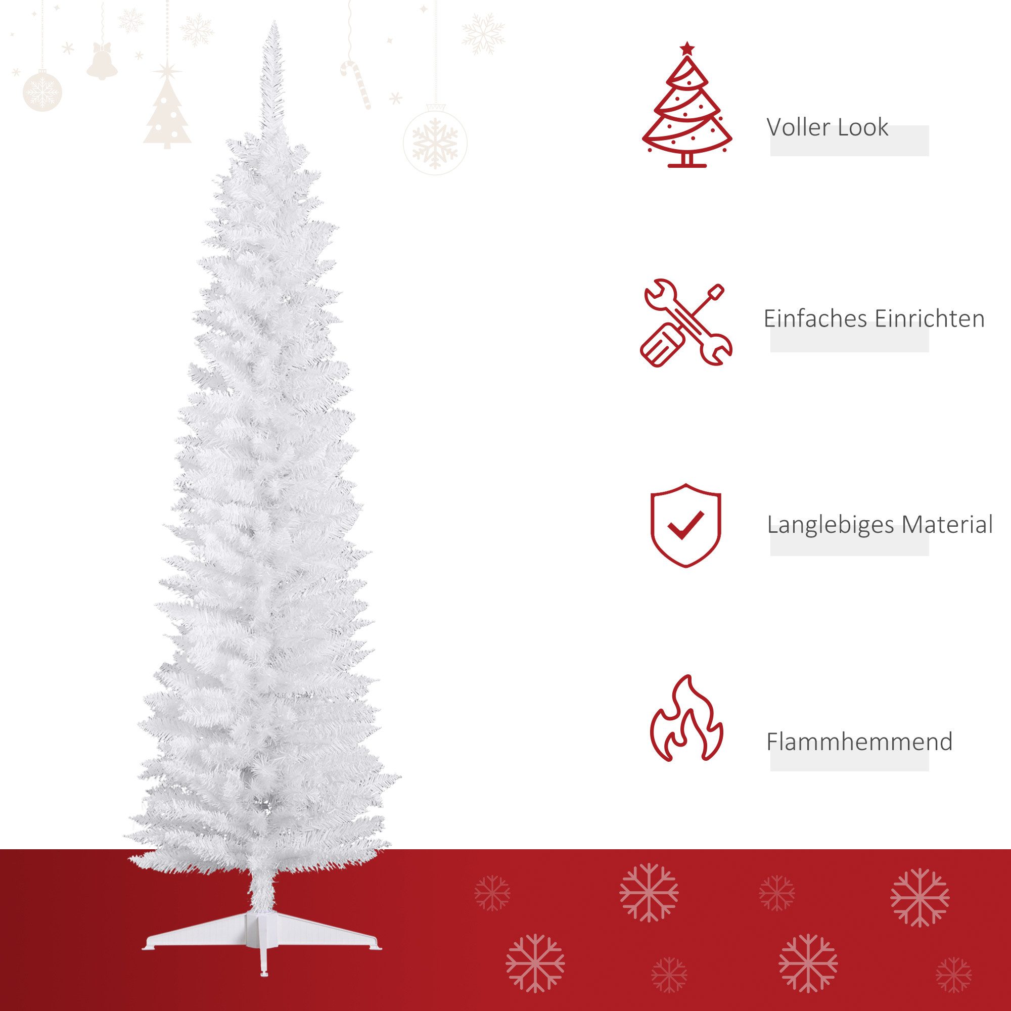 HOMCOM Künstlicher Weihnachtsbaum Tannenbaum künstlich mit 390 Spitzen Christbaum, für Weihnachten Deko, Weiß – Bild 4 von 5