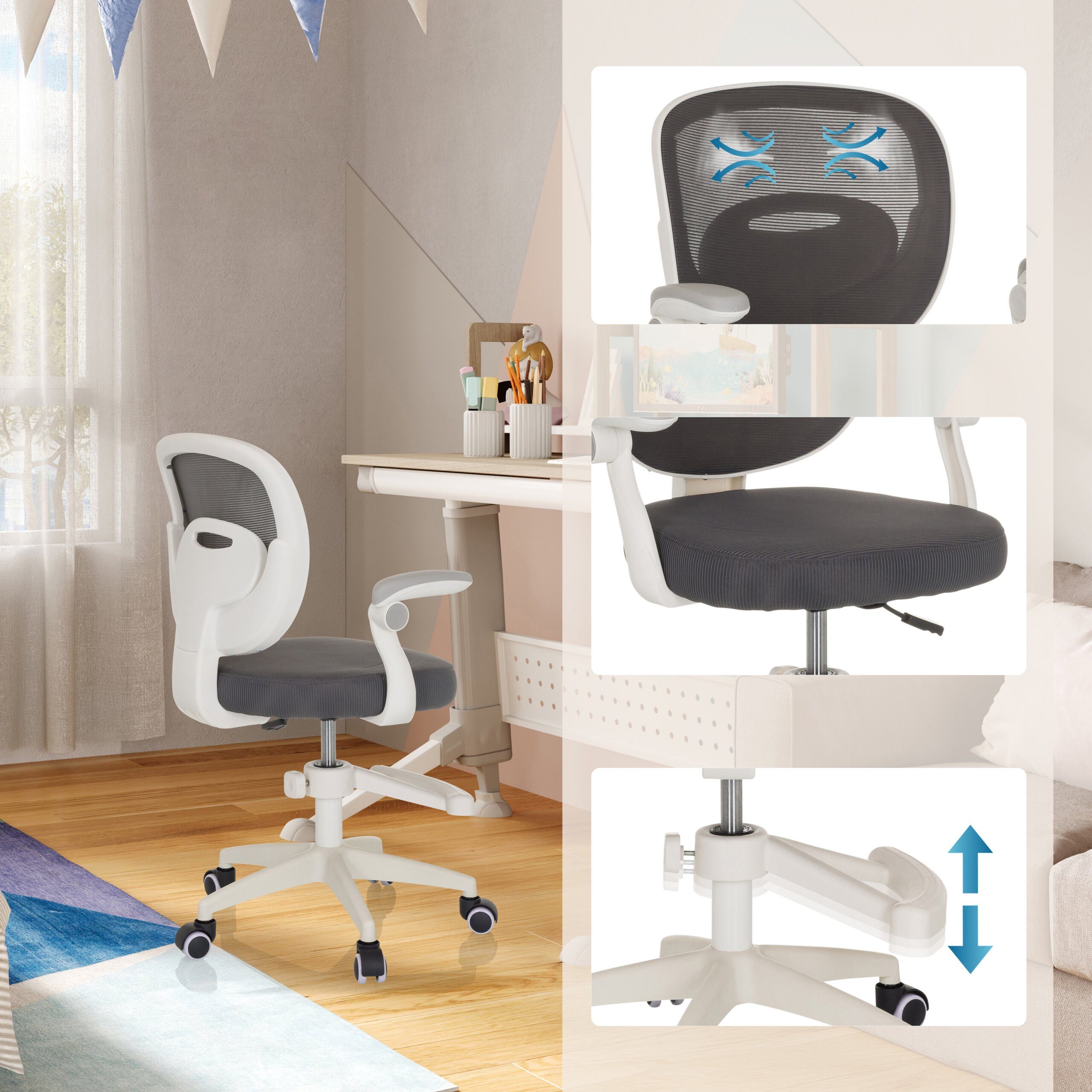 hjh OFFICE Drehstuhl Kinderdrehstuhl Kiddy Smart Stoff / Netzstoff (1 St), Kinder Bürostuhl mitwachsend, ergonomisch