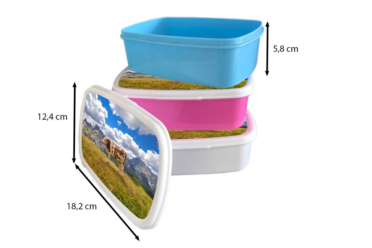 MuchoWow weiß (2-tlg), - Kinder für Jungs Kunststoff, und Brotdose, Lunchbox für Kuh Wolken, - Erwachsene, Brotbox und Mädchen Gras