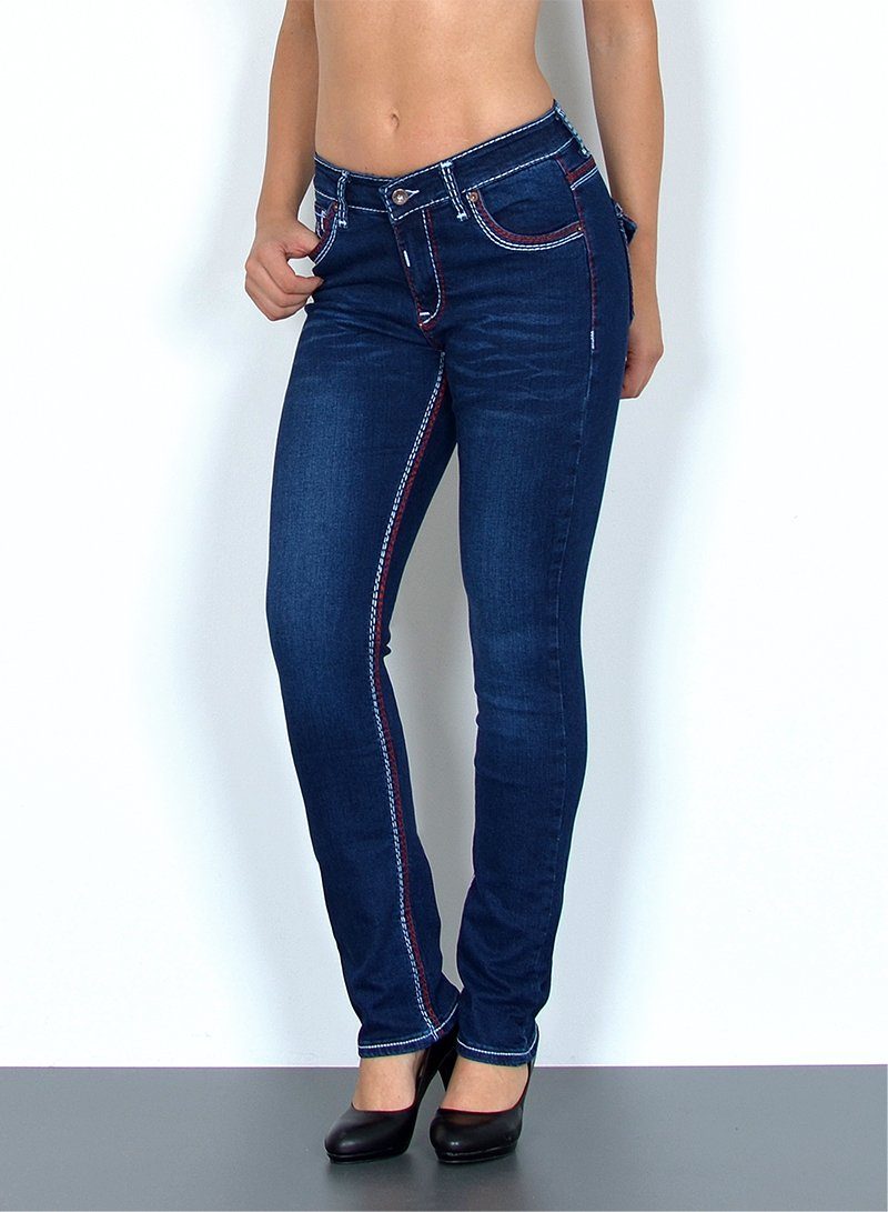 Straight-Jeans Damen Straight Jeans mit Kontrastnähten Hoch Bund bis Übergröße J755