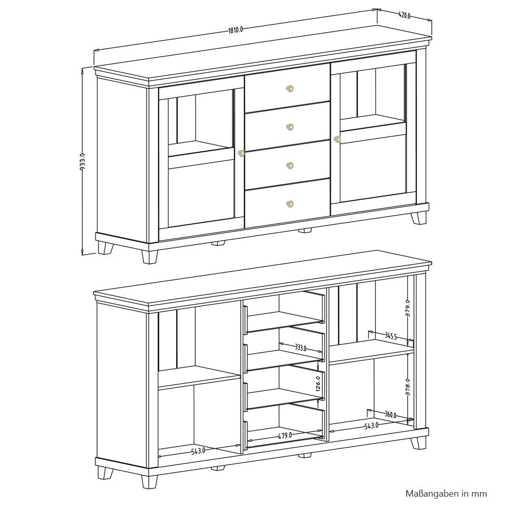 EPSOM-83 Nb. Lomadox weiß Abisko Nb. mit 181/93/42 Esche Eiche cm Lefkas Vitrine