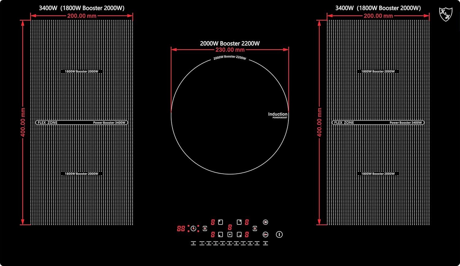 K&H Flex-Induktions-Kochfeld K&H 5 Zonen FLEX Induktionskochfeld 90cm Autark Eingebaut 90-IN-9400FLX