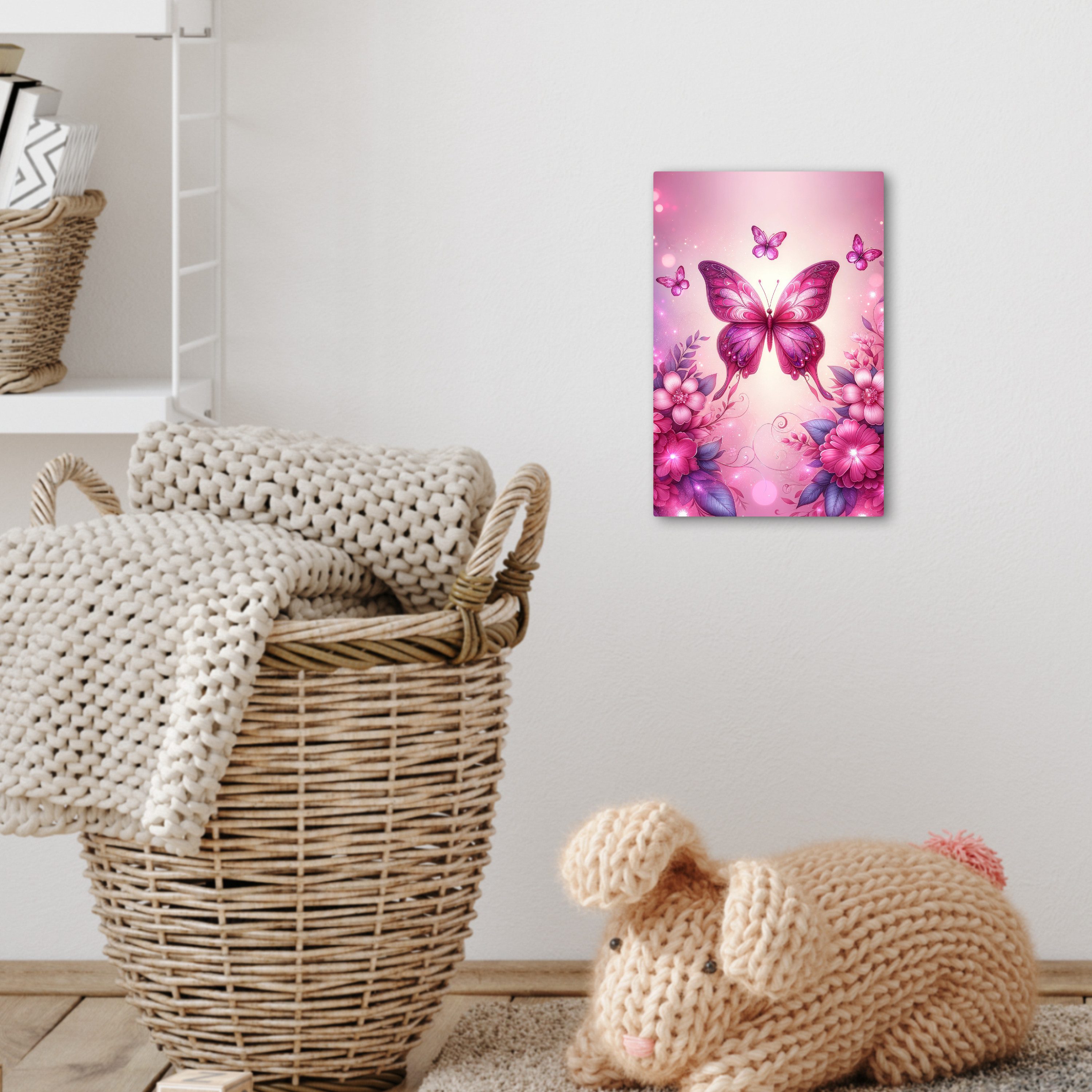 OneMillionCanvasses® Leinwandbild Schmetterling - Rosa - Blumen, Fotodruck (1 St), Kinderzimmer Deko, Mädchen und Jungen Bilder 20x30 cm – Bild 5 von 5