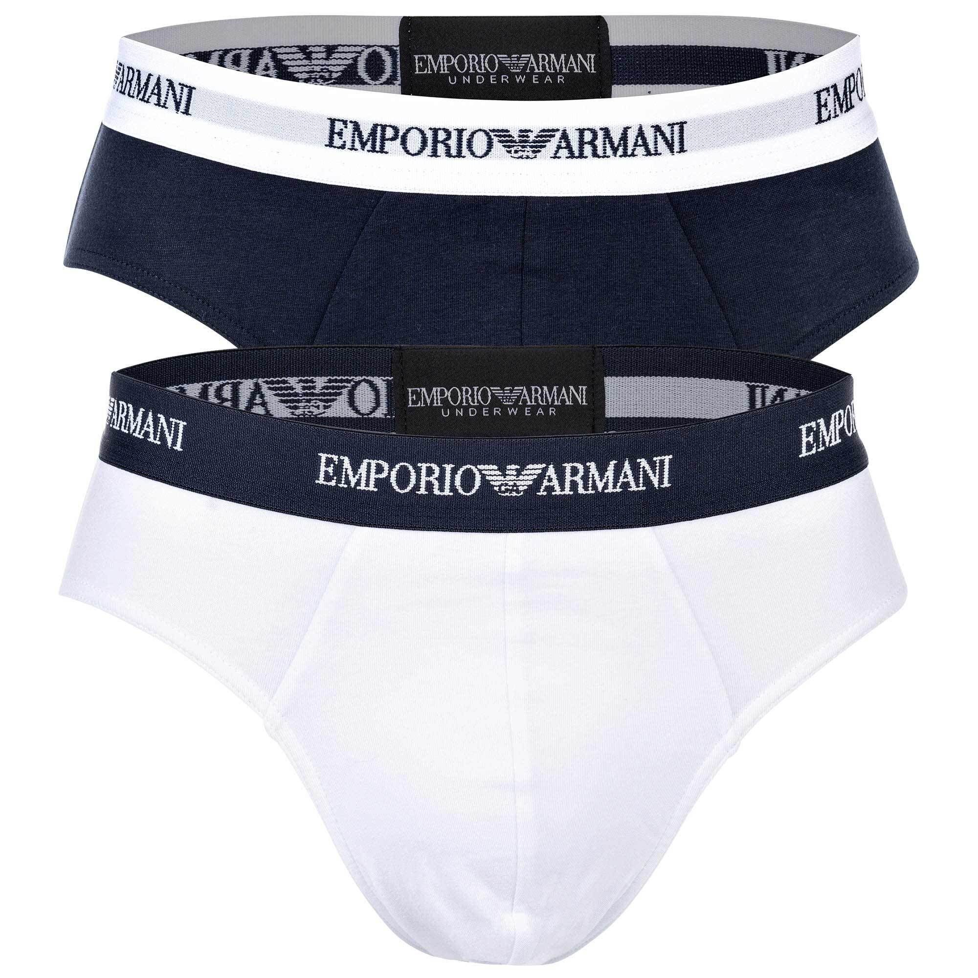 Emporio Armani Slip Herren Slips 2er Pack - Briefs, Unterwäsche Weiß/Marine