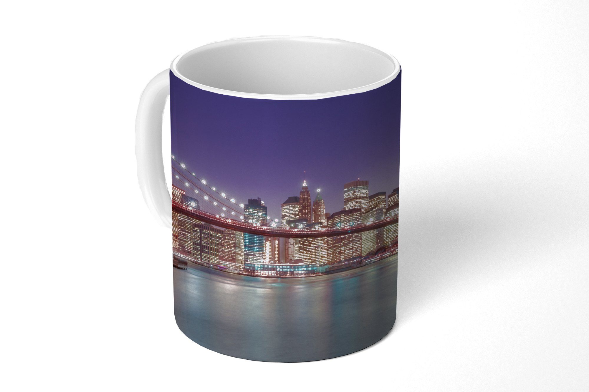 MuchoWow Tasse New York - Brooklyn Bridge - Sonnenuntergang, Keramik, Kaffeetassen, Teetasse, Becher, Teetasse, Geschenk