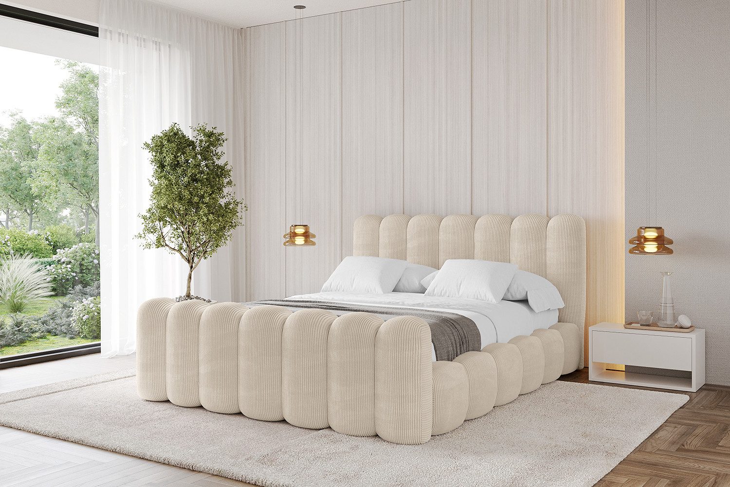 ALTDECOR Polsterbett SENA-Z (Polsterbett mit Bettkasten und Lattenrost, Boxbett ohne Matratze), Doppelbett mit Stauraum, Bett mit Kopfteil