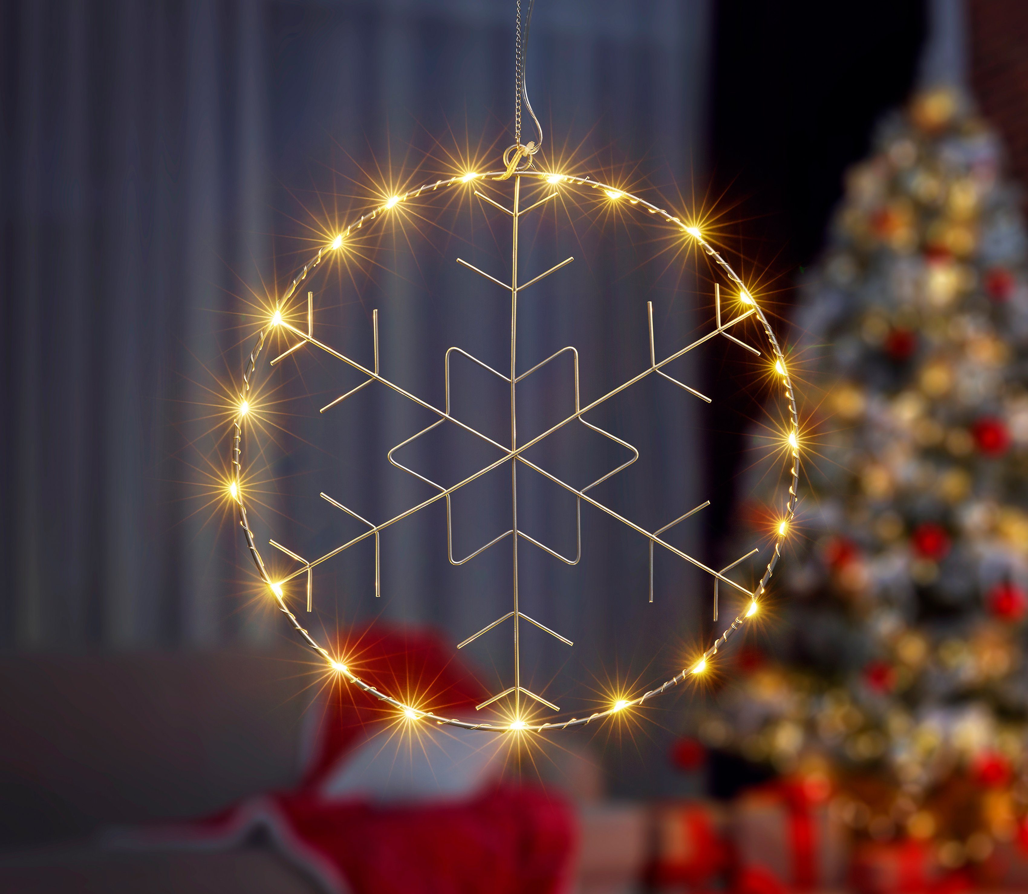 Metall-Ring integriert, Weihnachtsdeko, Dekolicht fest 30cm LED Schneeflocken-Motiv, IC ca. Beleuchteter mit LED Winterworld Ø Warmweiß,