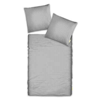 Bettwäsche Casabel Bettwäsche-Set aus Mako-Satin - Streifig - Silber-Grau, Brielle, 2 teilig, Mit Reißverschluss, 100% Baumwolle