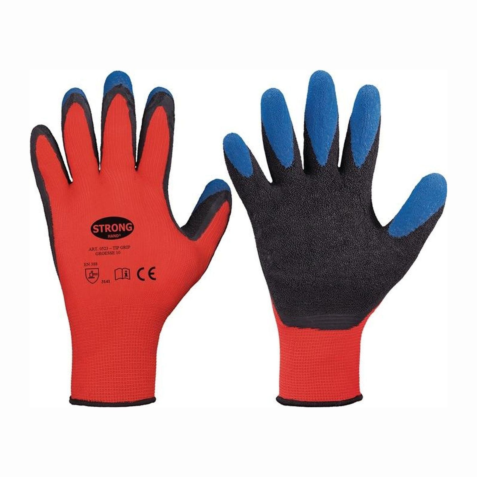 Stronghand Mechaniker-Handschuhe STRONGHAND Handschuhe Tip Grip rot / schwarz / blau EN 388 PSA II Gr.