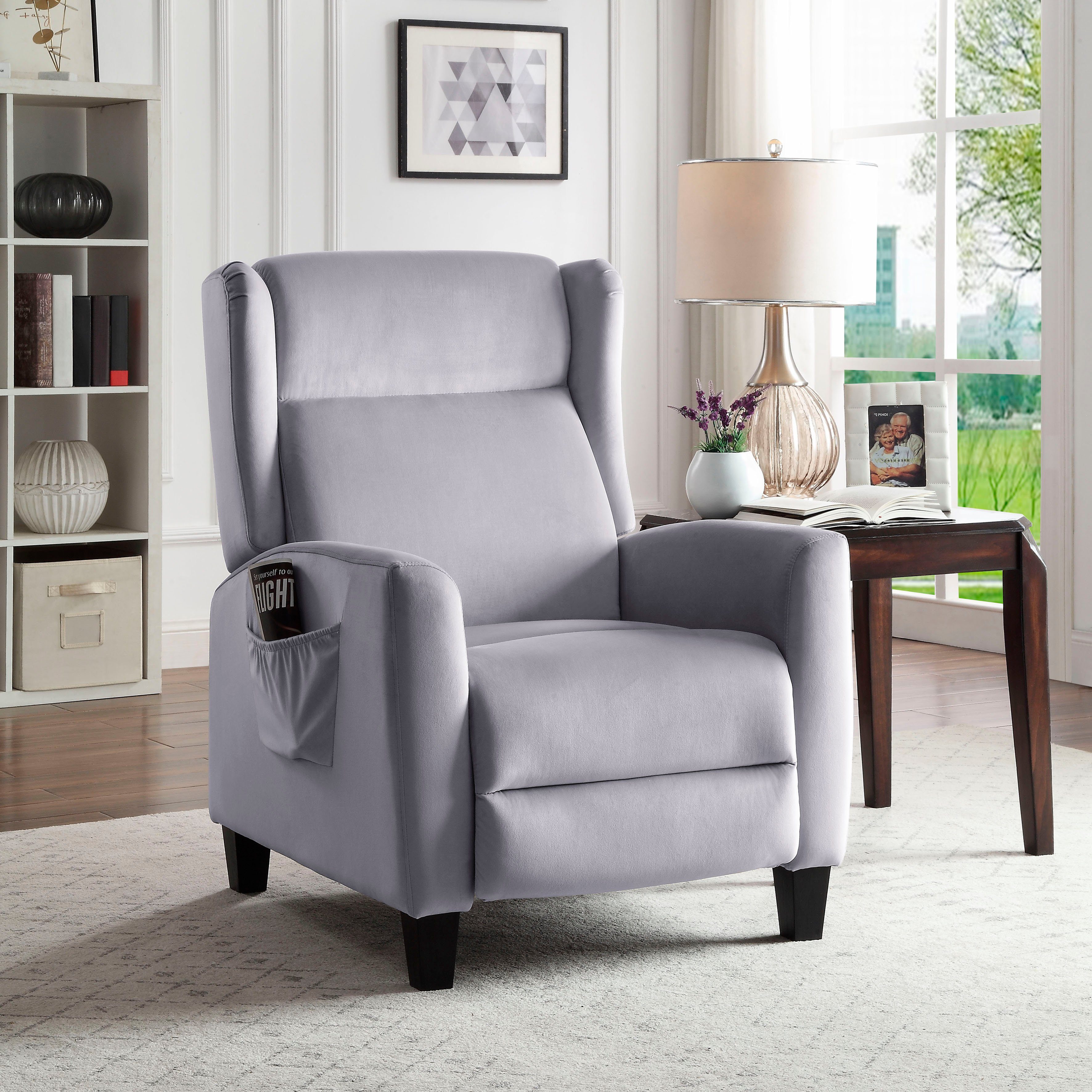 ATLANTIC home collection TV-Sessel, klassischer Ohrensessel mit Relaxfunktion und praktischer Seitentasche grau | grau