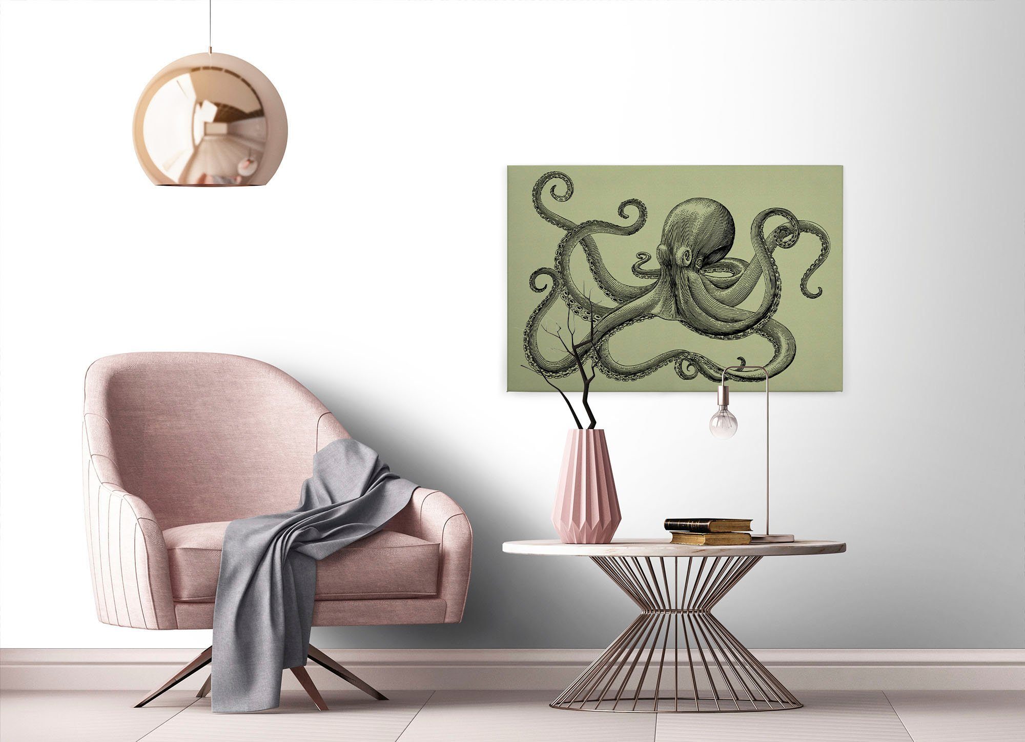 St), Création Krake Octopus jules Grün Keilrahmen 3, A.S. Tiere Bild Schwarz (1 Leinwandbild