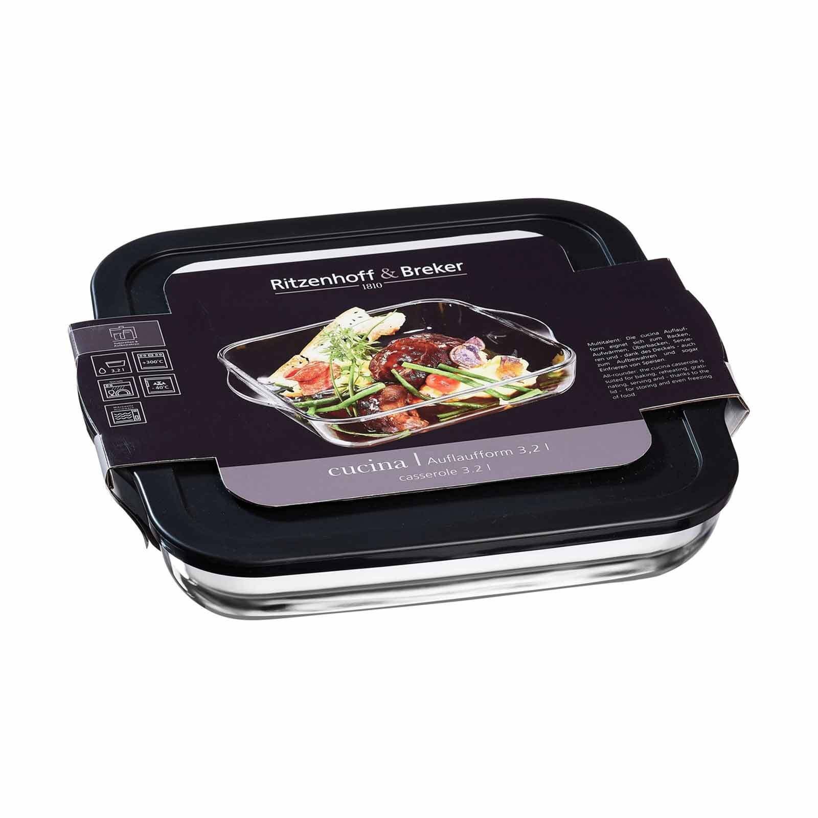Ritzenhoff & Breker Auflaufform Cucina Auflaufform mit Frischhaltedeckel 3,2 Liter, Glas