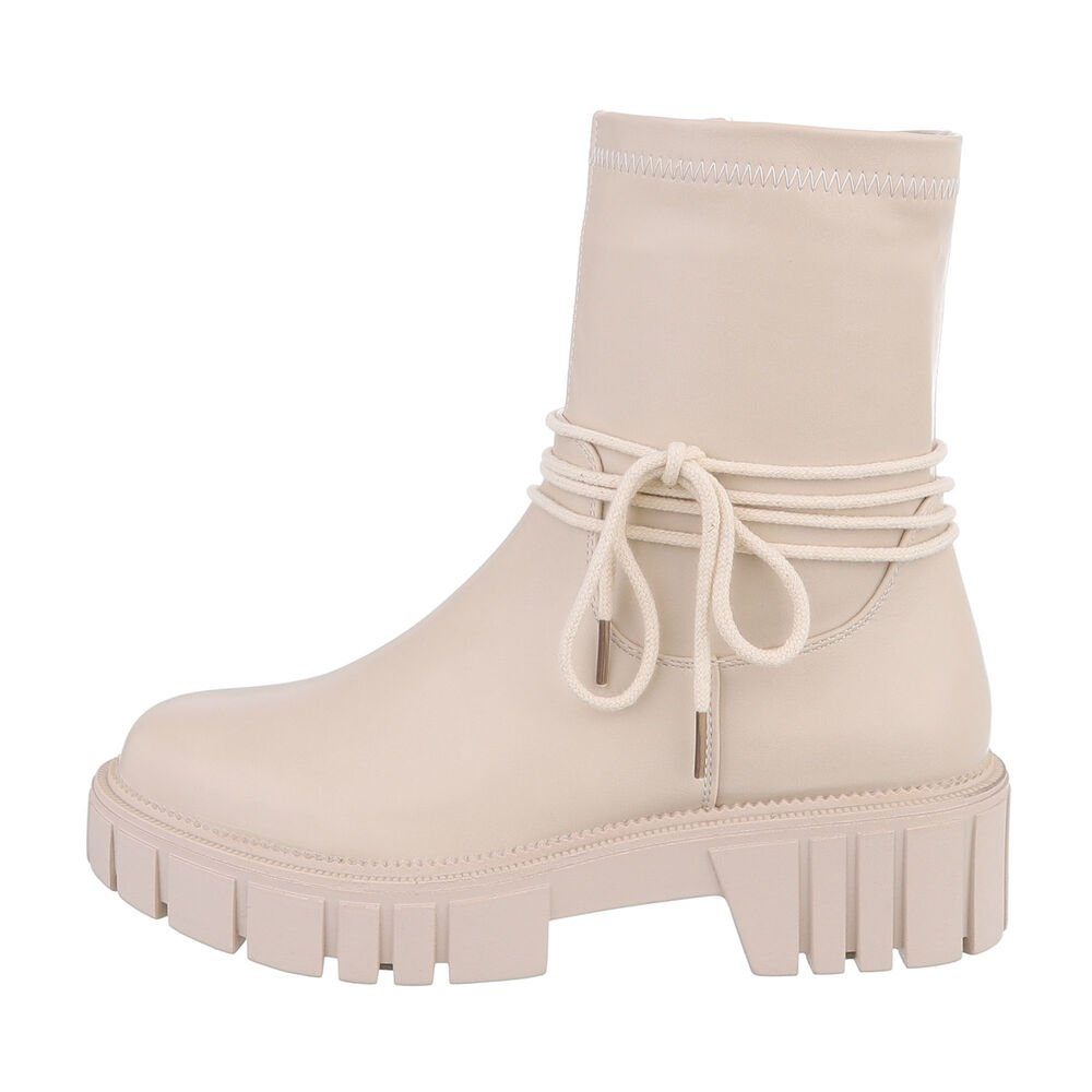 Ital-Design Damen Freizeit Plateaustiefelette Blockabsatz Plateaustiefeletten in Beige