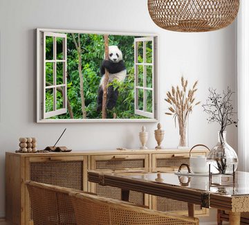 Sinus Art Leinwandbild Wandbild 120x80cm Fensterbild Panda Wald Baum Grün Tierfotografie, (1 St)