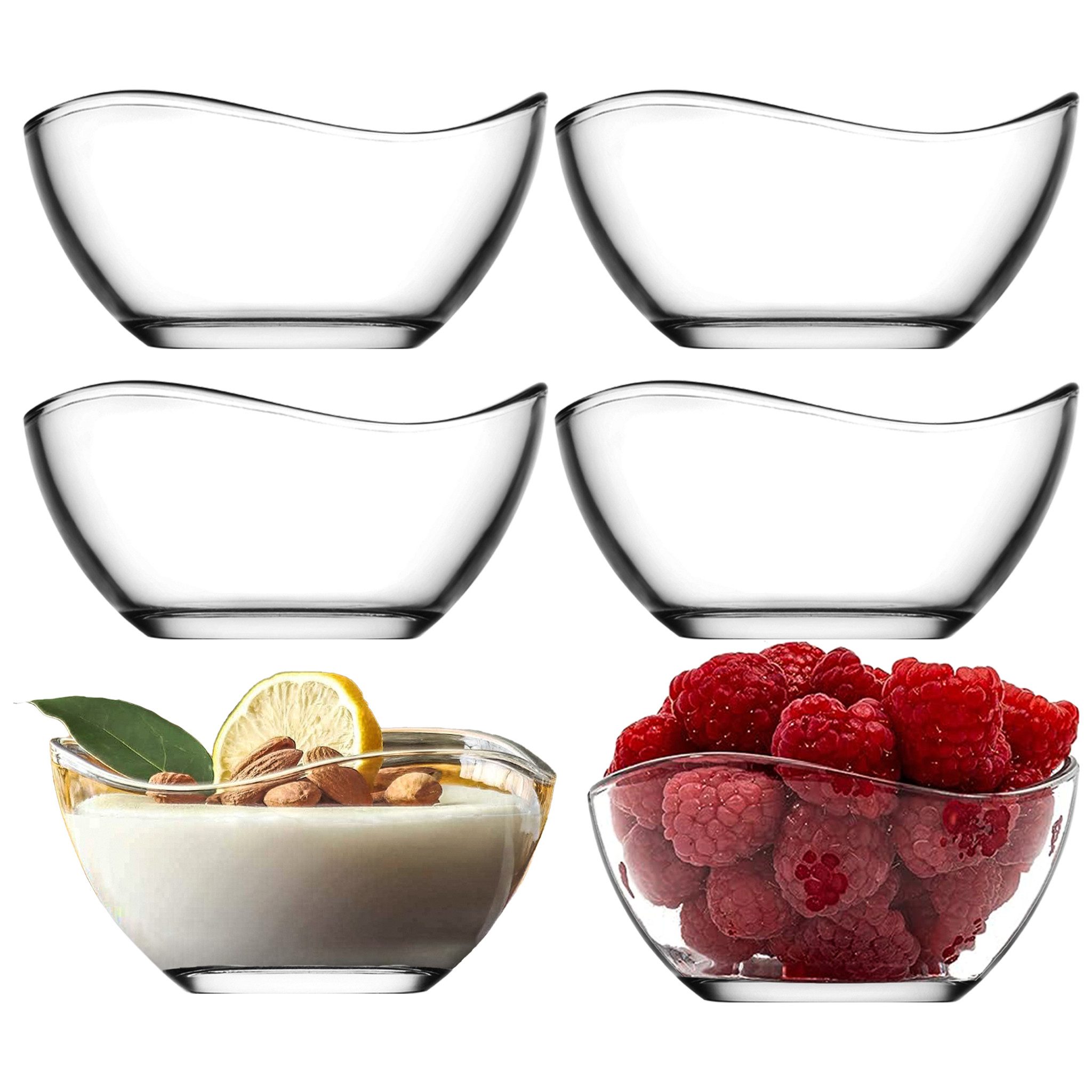 LAV Dessertschale Vira Glasschalen - 215 ml (7 1/4 oz), 6er Set, Glas, (6er-Set, 6-tlg), Geschwungene Form, ideal für Desserts, Snacks, Dips